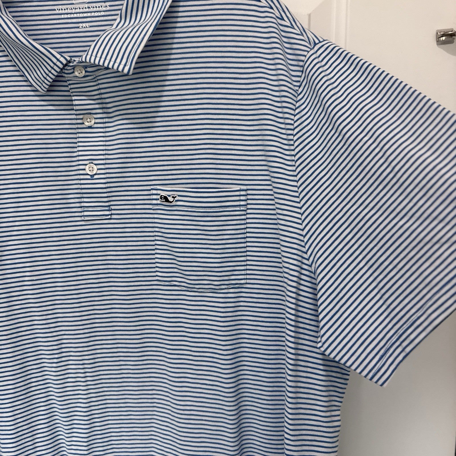 Vineyard Vines Edgartown Polo 2XL Blue White Striped Pima Cotton Stretch Shirt