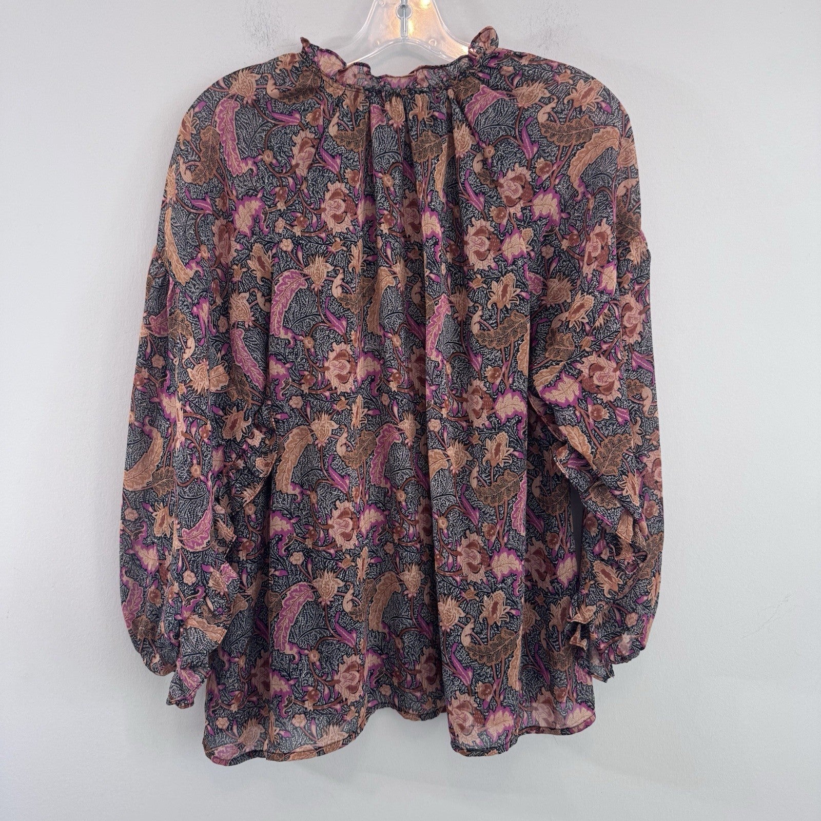 Entro Floral Boho Blouse Women’s Large Lined Peasant Top Pink Black