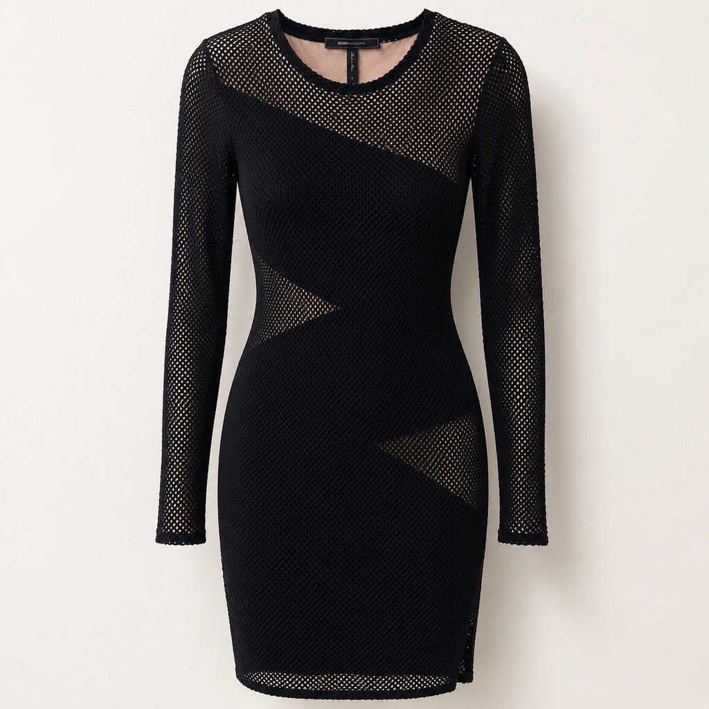 BCBGMAXAZRIA Black Mesh Bodycon Dress Small Long Sleeve Sexy Goth