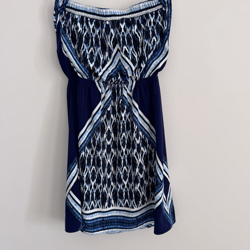 Express XS Strapless Blue Ikat Print Mini Dress Summer Resort
