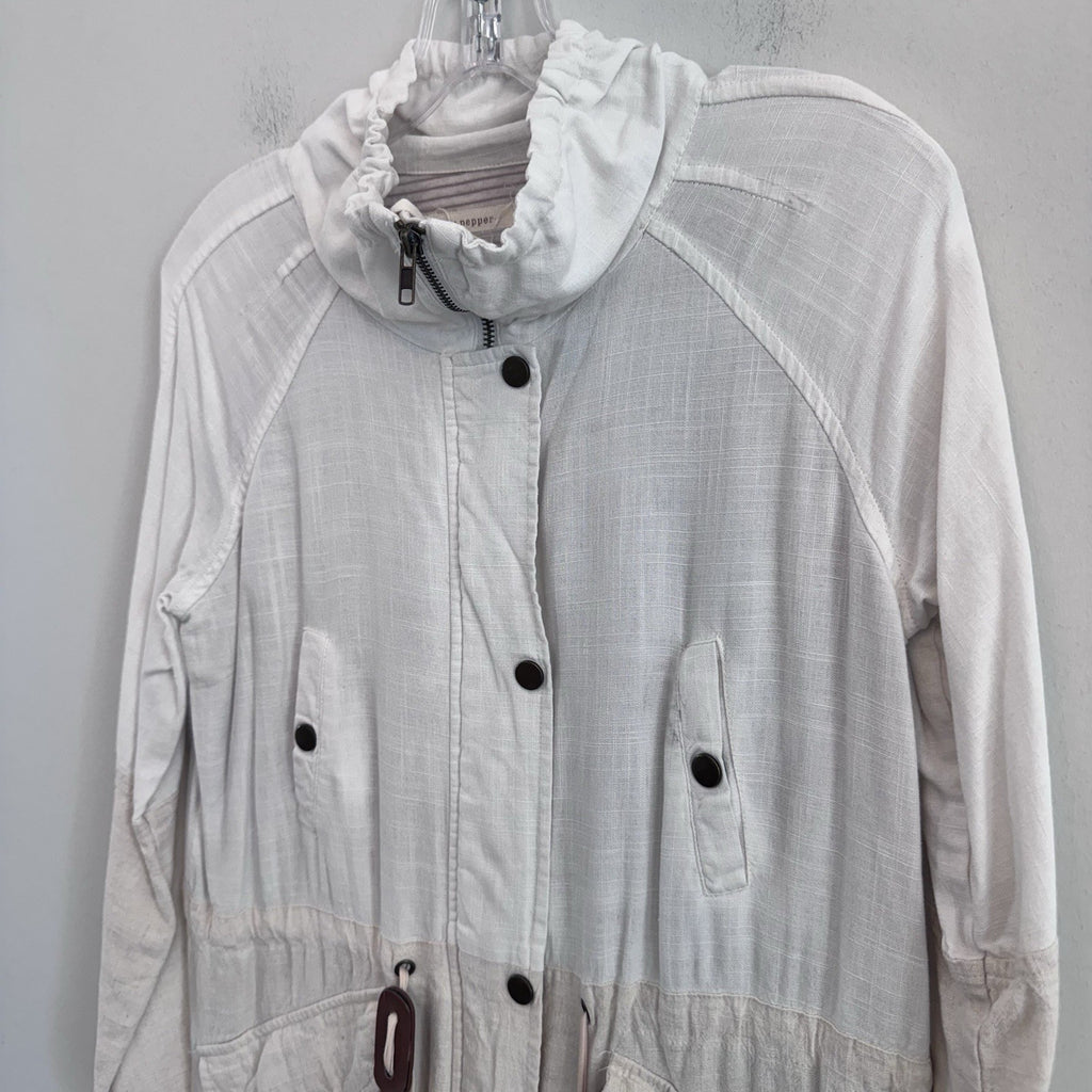 Blu Pepper Linen Blend Utility Jacket Womens Small Ivory Lightweight