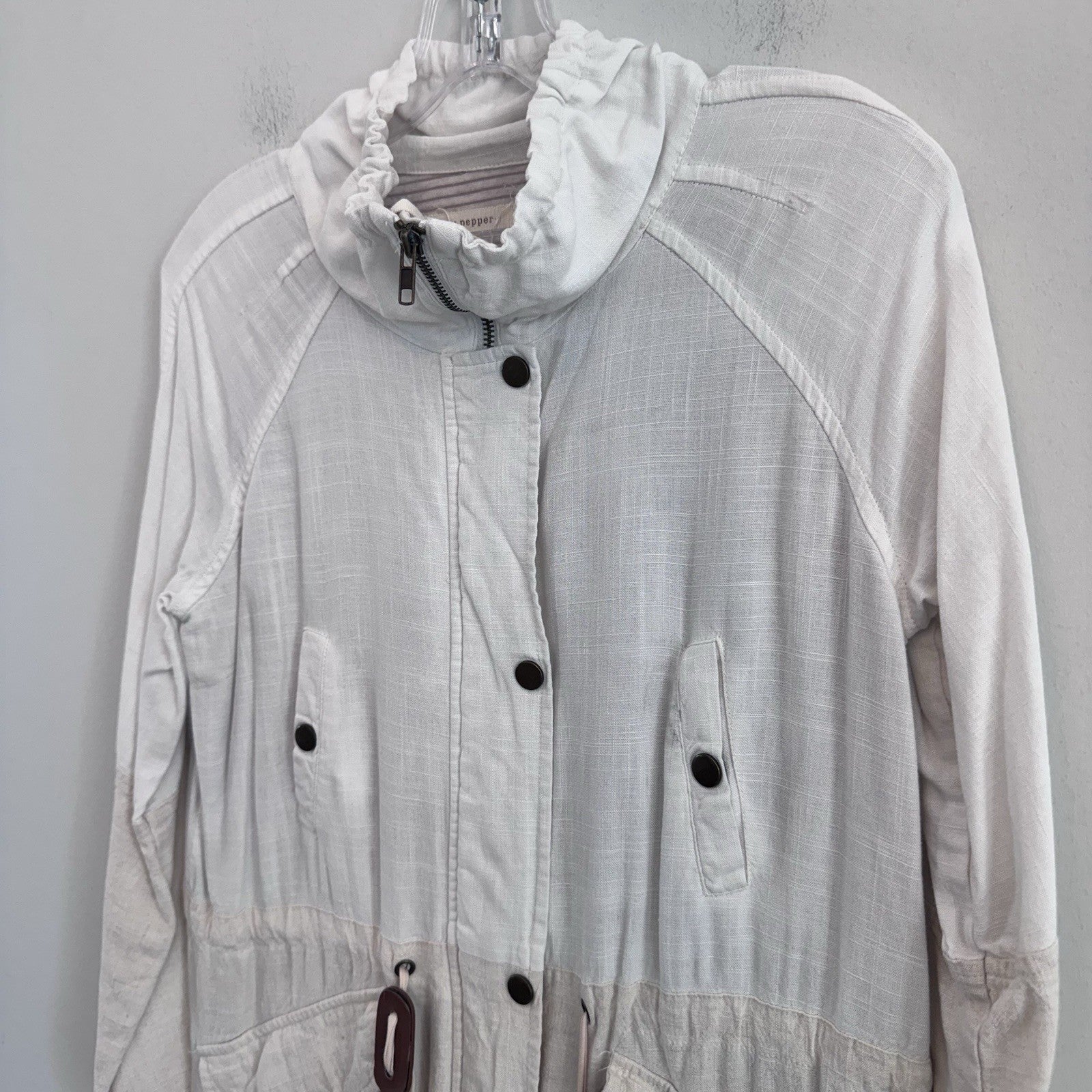 Blu Pepper Linen Blend Utility Jacket Womens Small Ivory Lightweight