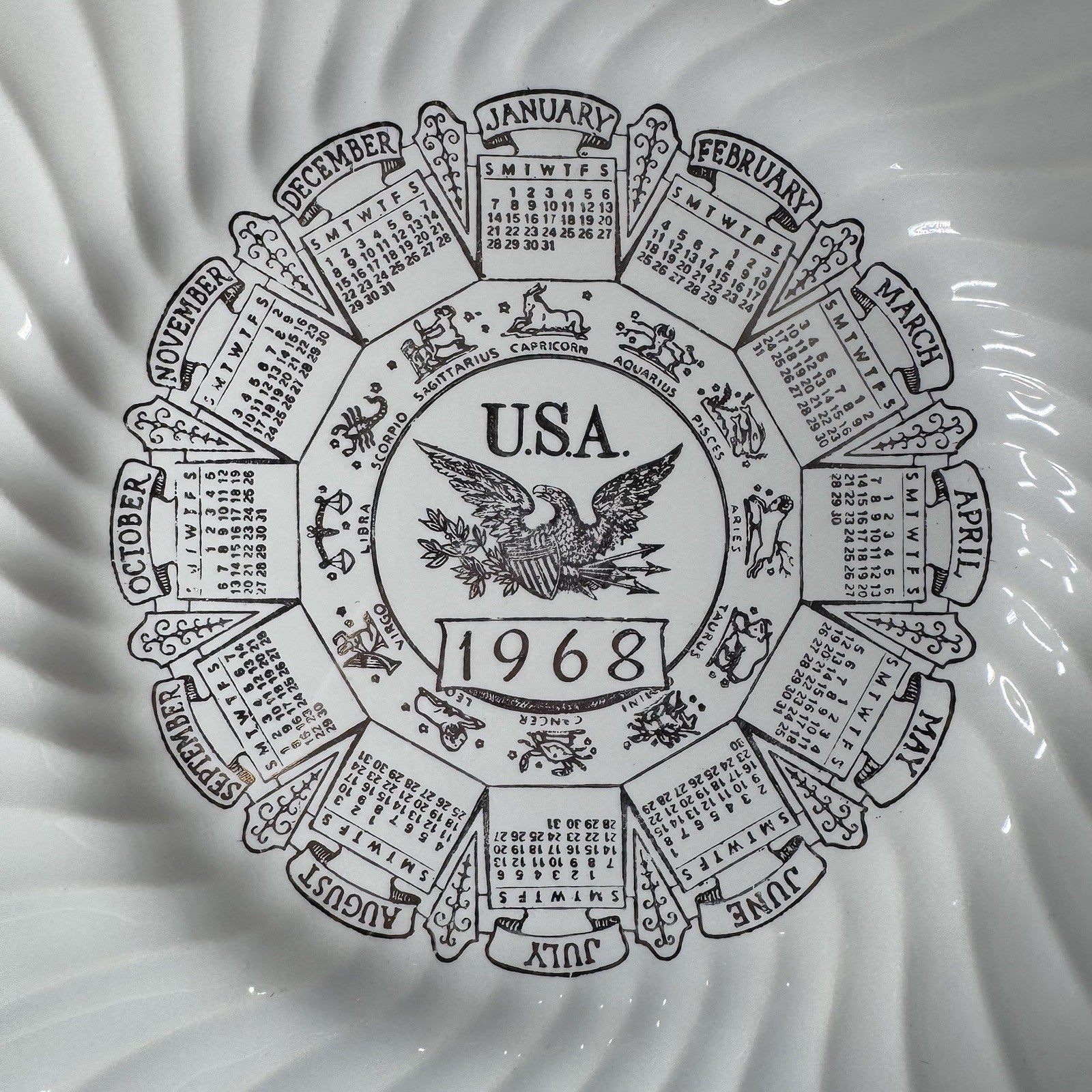 Sheffield Bone White 1967 Calendar Zodiac Signs Decorative Plate Gold Trim 10.25