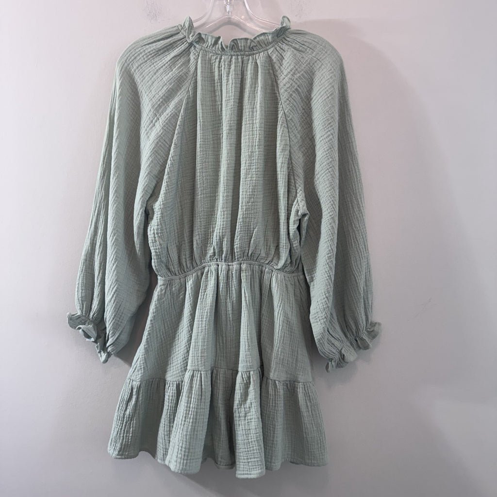 Entro Mint Gauze Romper Dress M Boho Tie Front Tiered Cotton