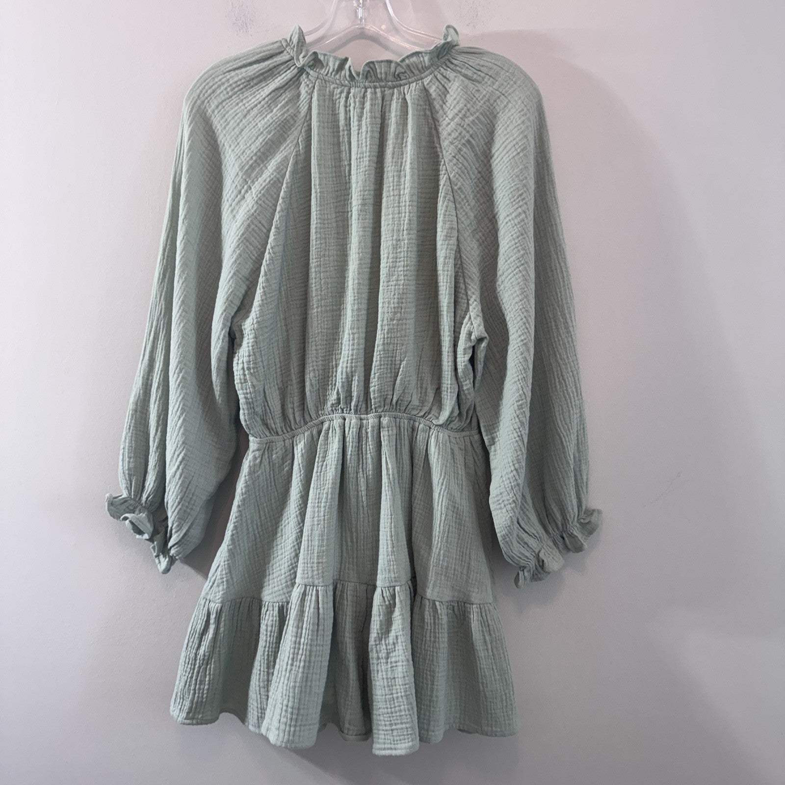 Entro Mint Gauze Romper Dress M Boho Tie Front Tiered Cotton