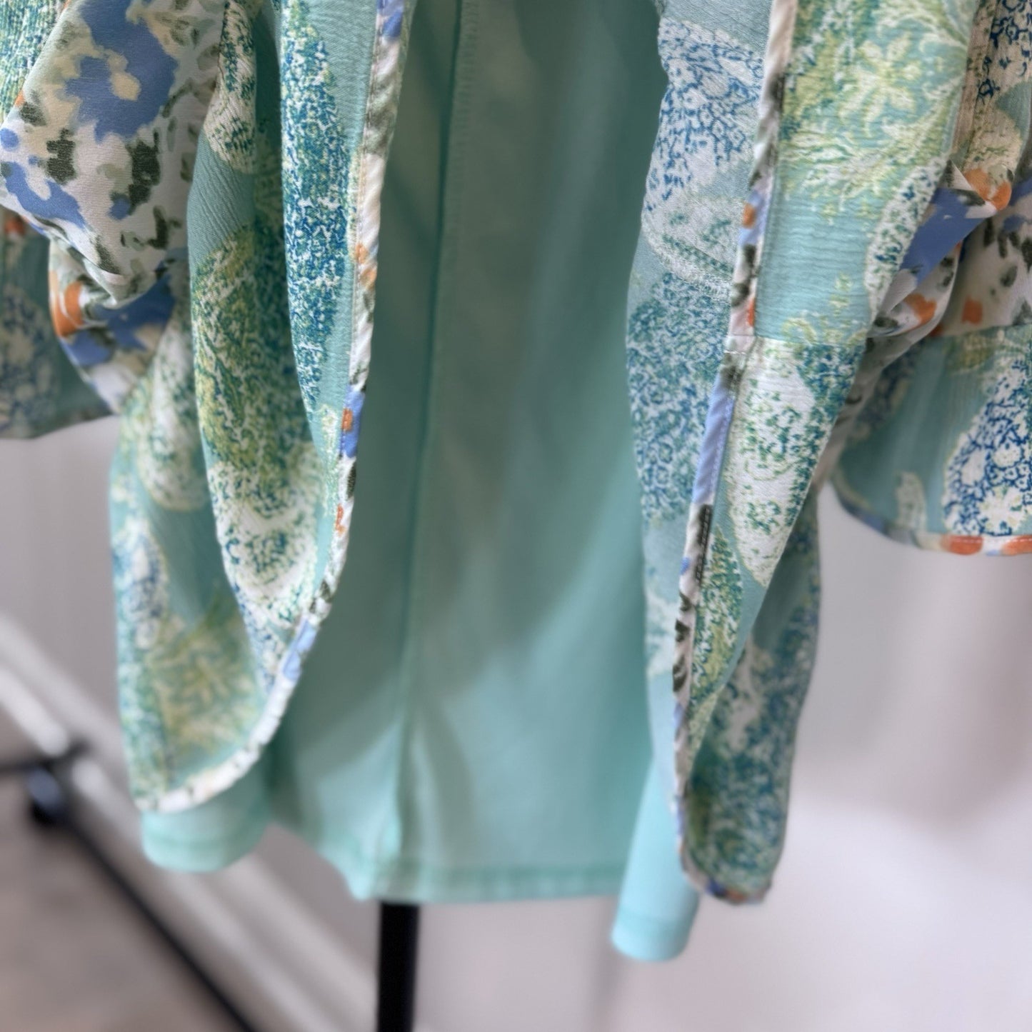 Entro Womens Tiered Boho Tunic Top Blue Green Floral Size S