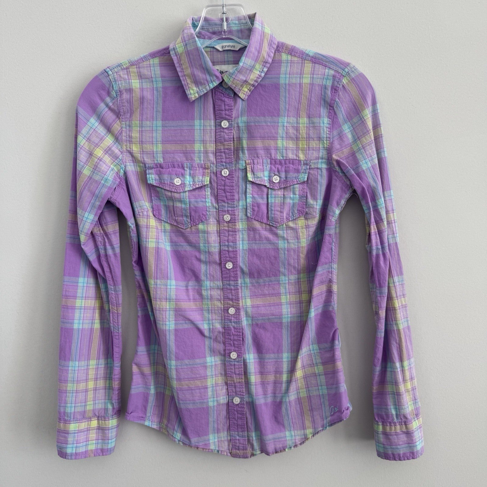 Aeropostale 87 Women’s Plaid Button Down Shirt XS Purple Y2K Pastel Preppy