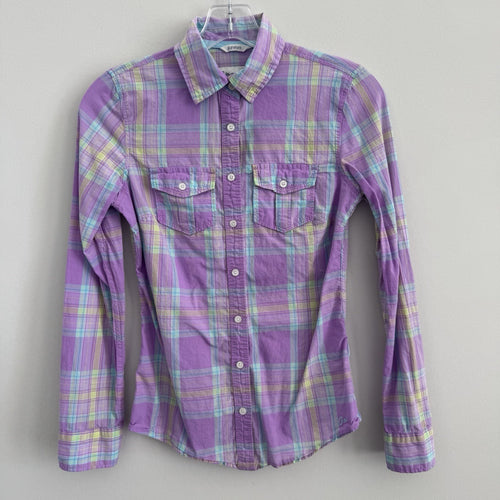 Aeropostale 87 Women’s Plaid Button Down Shirt XS Purple Y2K Pastel Preppy