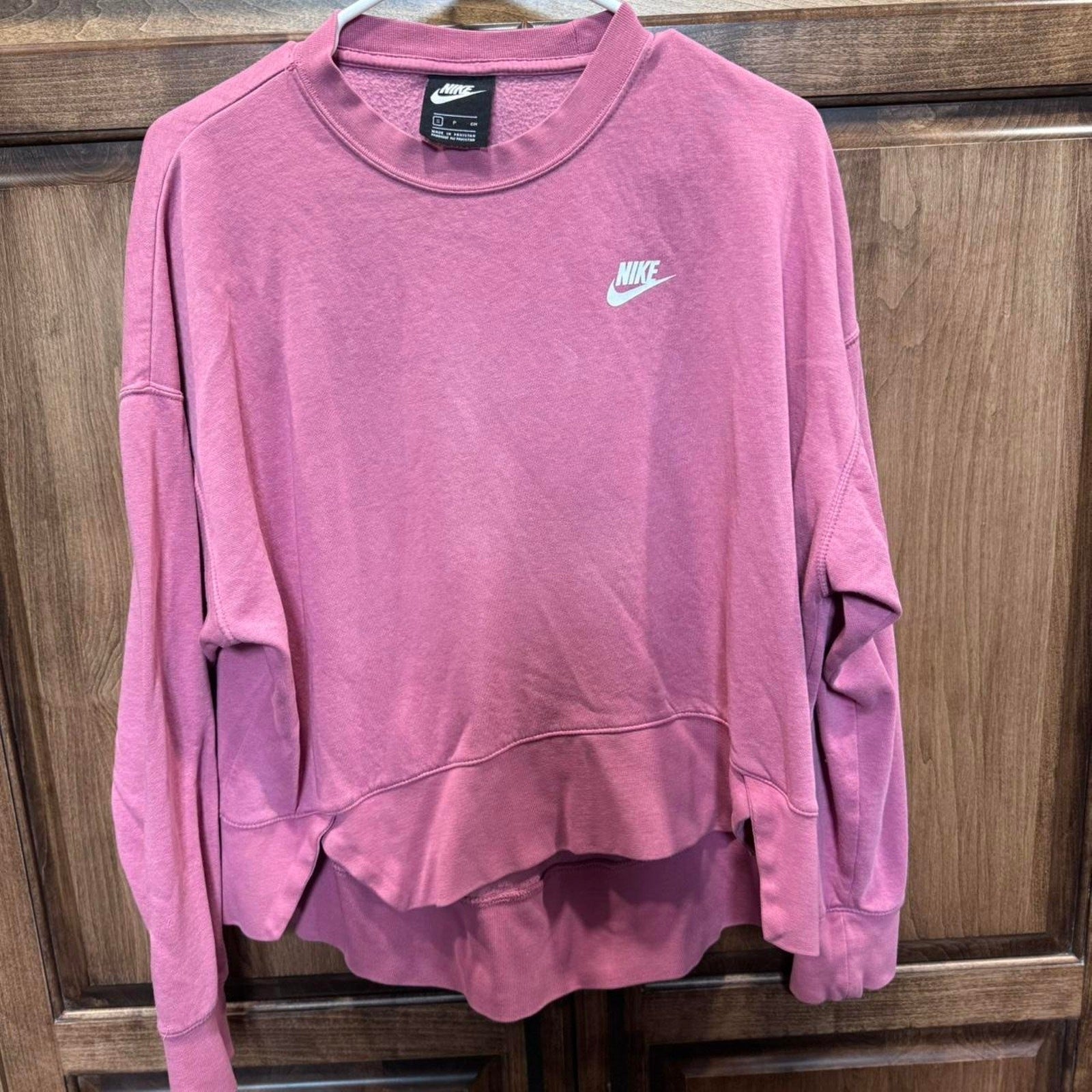 Nike Club Fleece Crew Pullover Sweatshirt Rose Pink Oversized cropped Women’s S