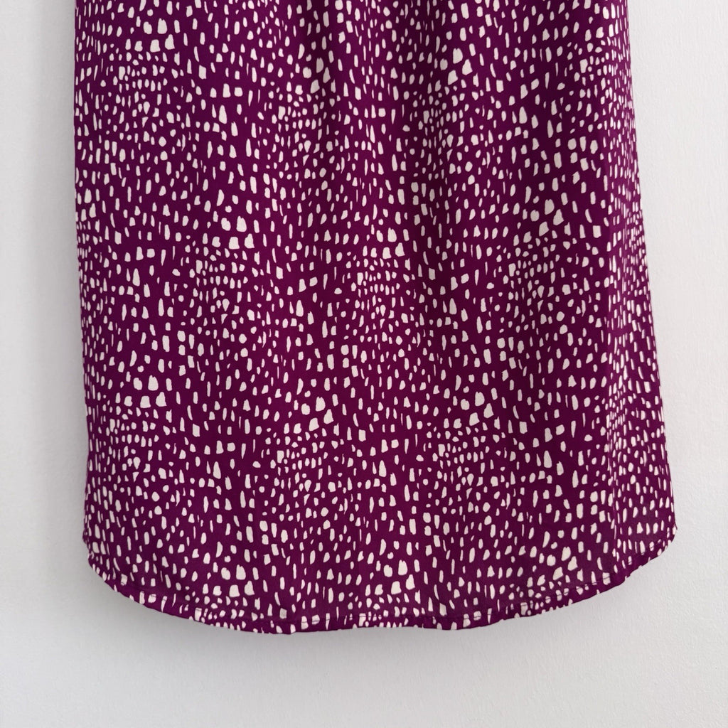 Sienna Sky Dress L Magenta White Print Ruffle Strap Midi Lined NWT