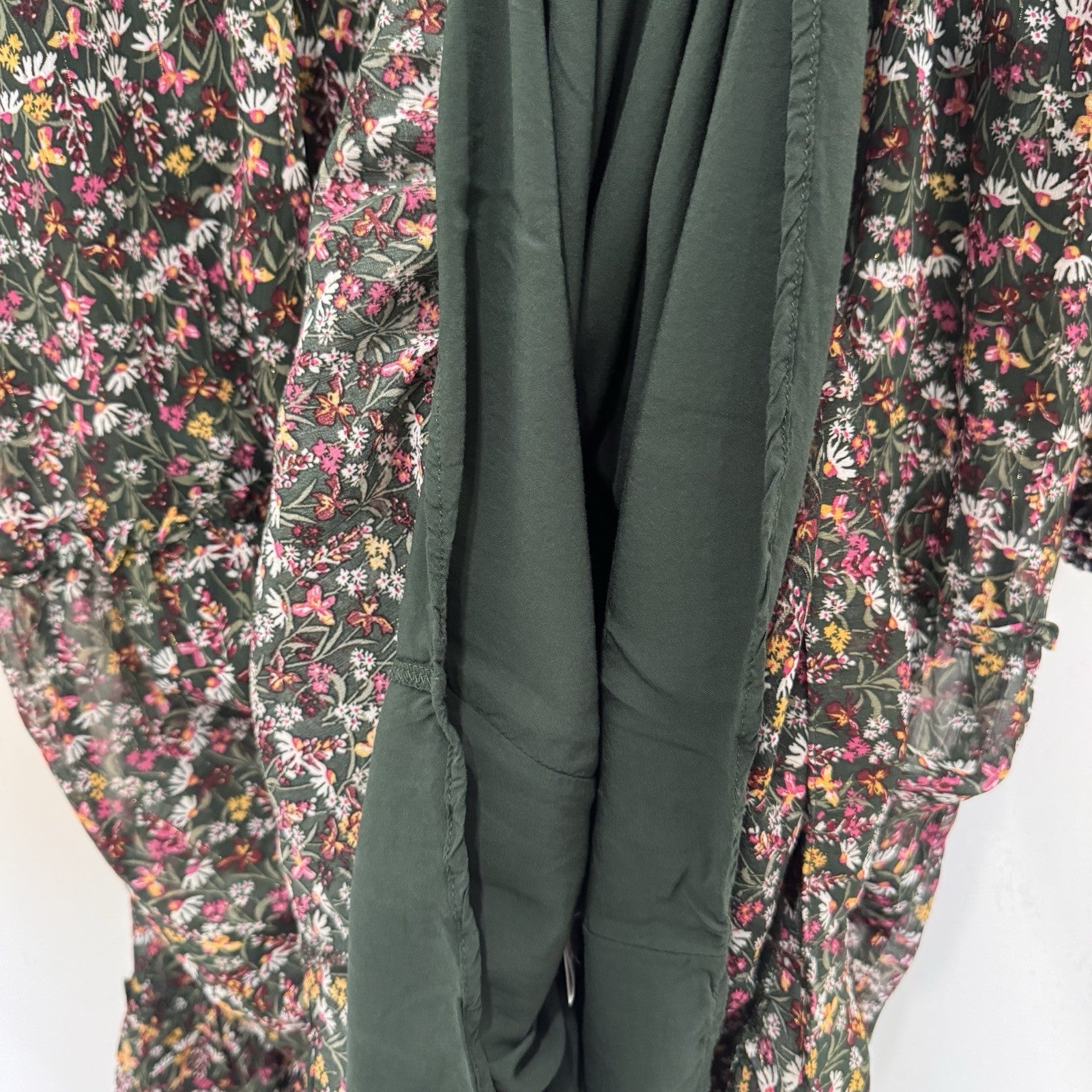 Draper James RSVP XL Dress Floral Smocked Metallic Tiered Long Sleeve Chiffon