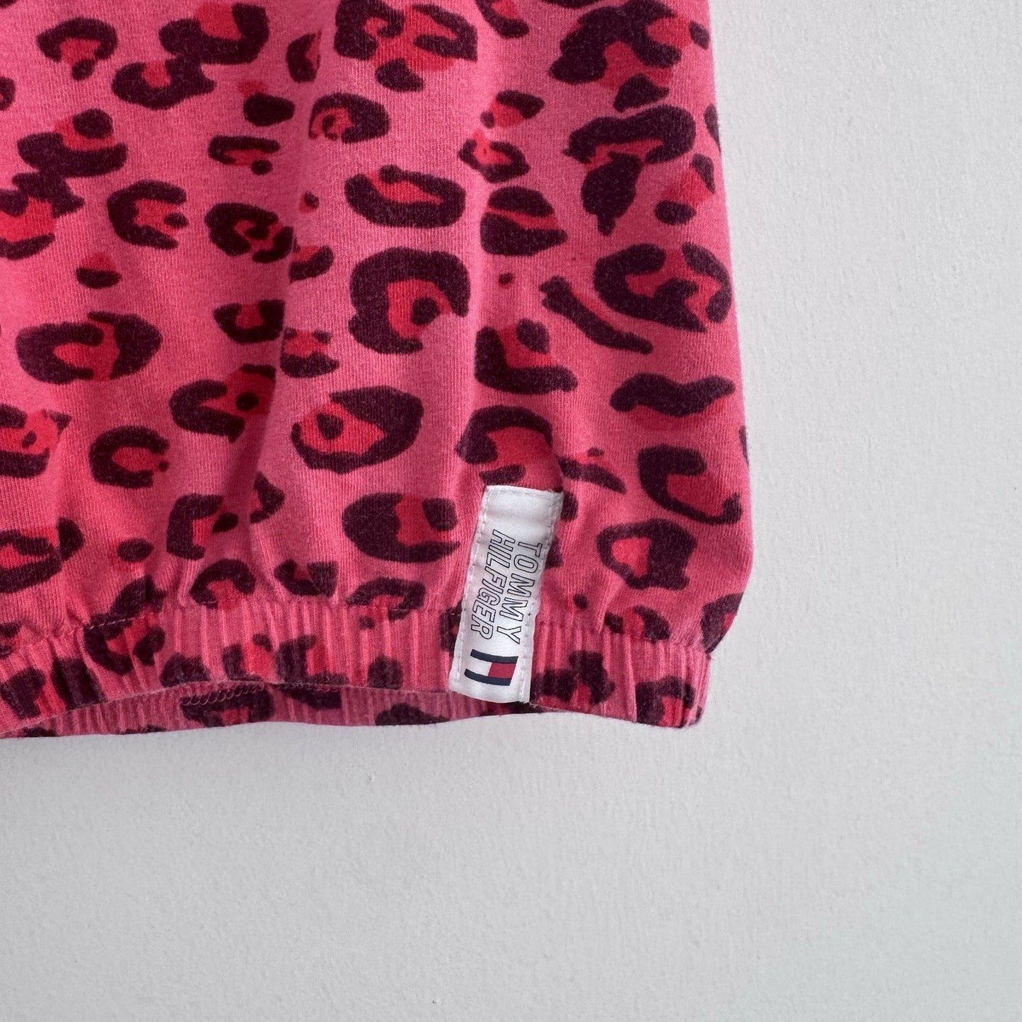 Tommy Hilfiger Sport Pink Leopard Print Crop Top Womens M Logo Hem Y2K