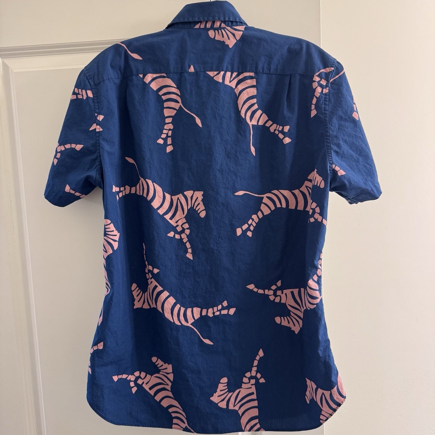 Bonobos Mens Slim Fit Shirt M Navy Pink Zebra Print Short Sleeve Cotton