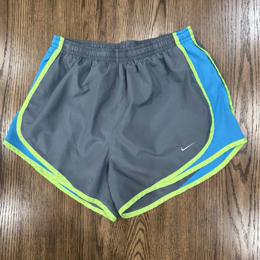 Nike Dri-Fit Tempo Running Shorts Women’s Small Gray Blue Neon Trim Mesh