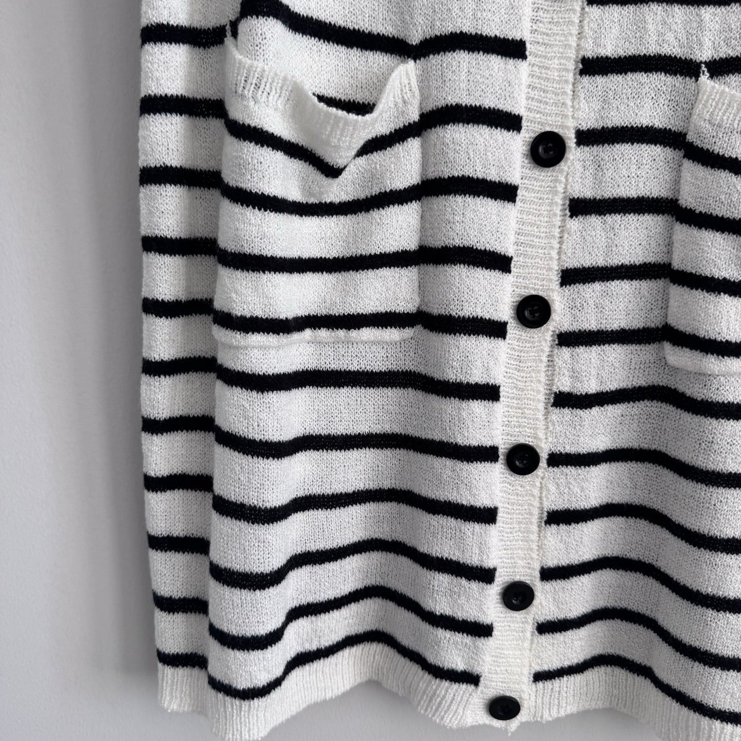 BiBi Striped Button Front Cardigan Dress White Black Size L Collared