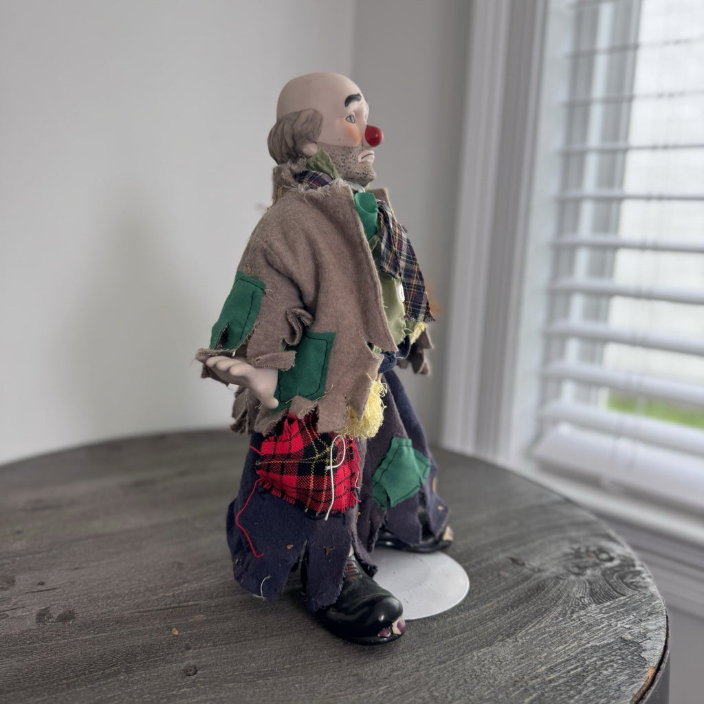 Vintage Sad Hobo Clown Porcelain Figurine 13" Emmett Kelly Style with Broom
