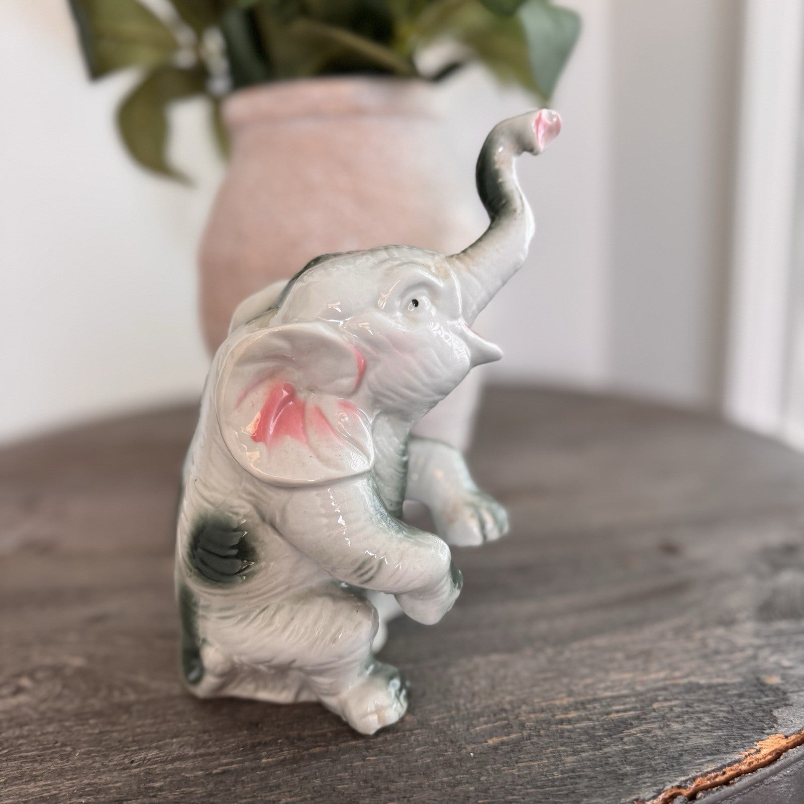 Vintage Porcelain Elephant Figurine Lot 2 White Gold Trim Trunk Up Good Luck