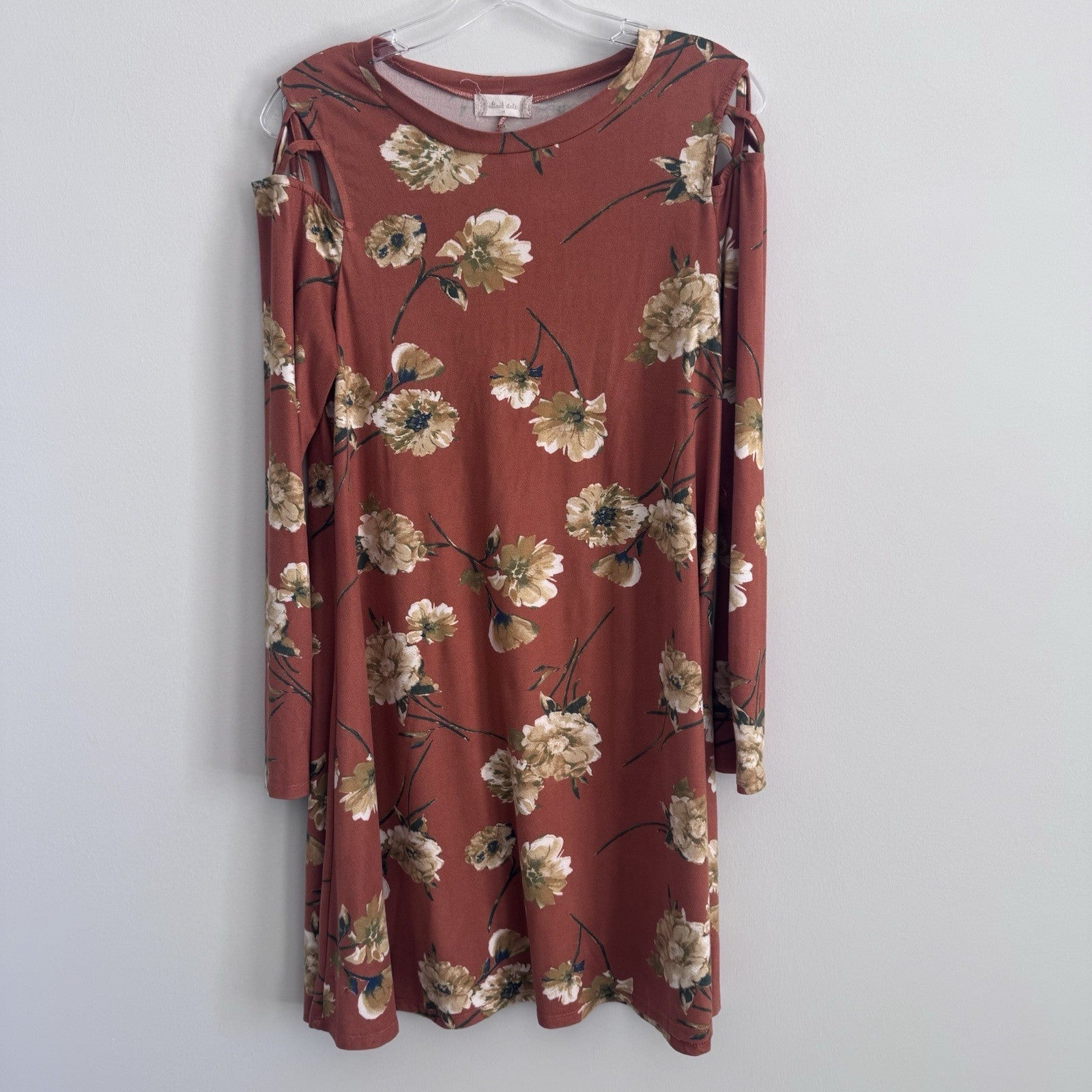 Altard State Floral Dress Medium Rust Cold Shoulder Long Sleeve