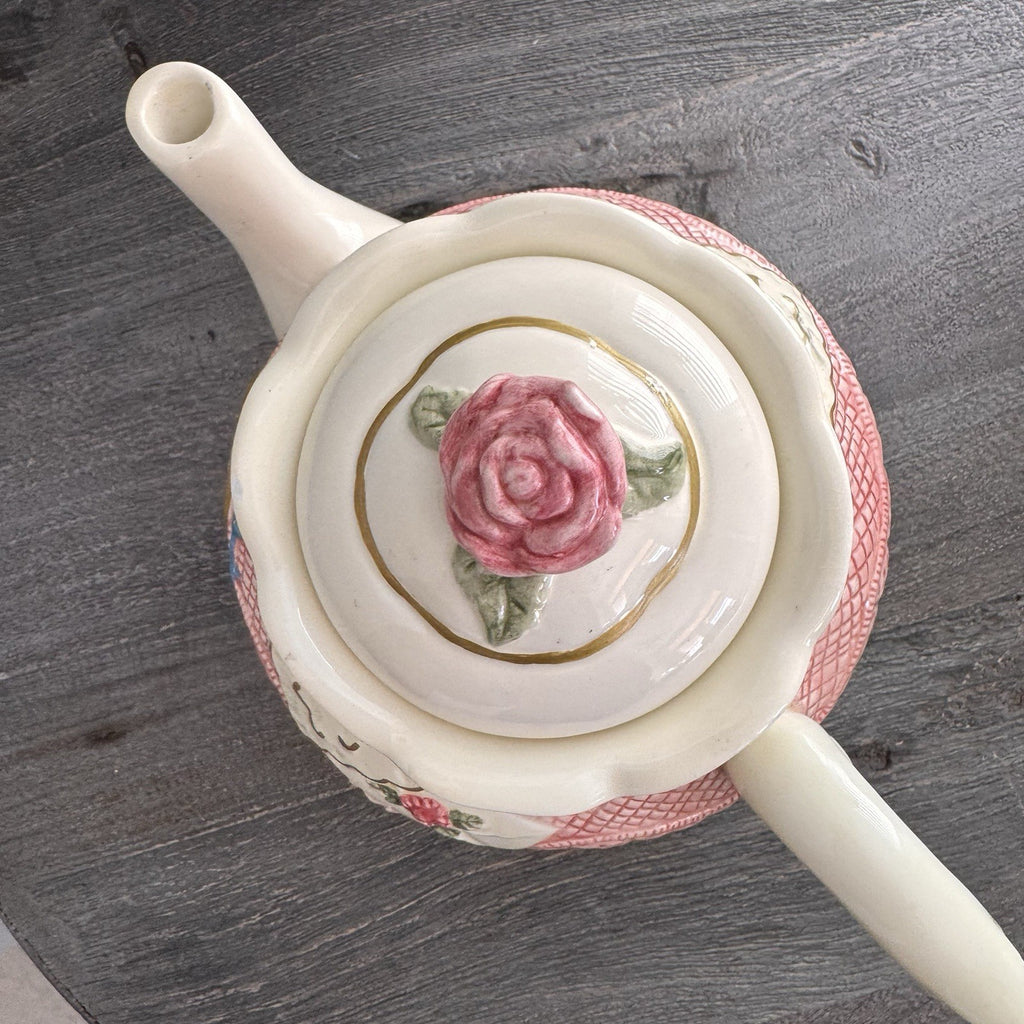 Seymour Mann Romance Teapot Thinking of You Clock Pink Lace Heart Rose Vtg