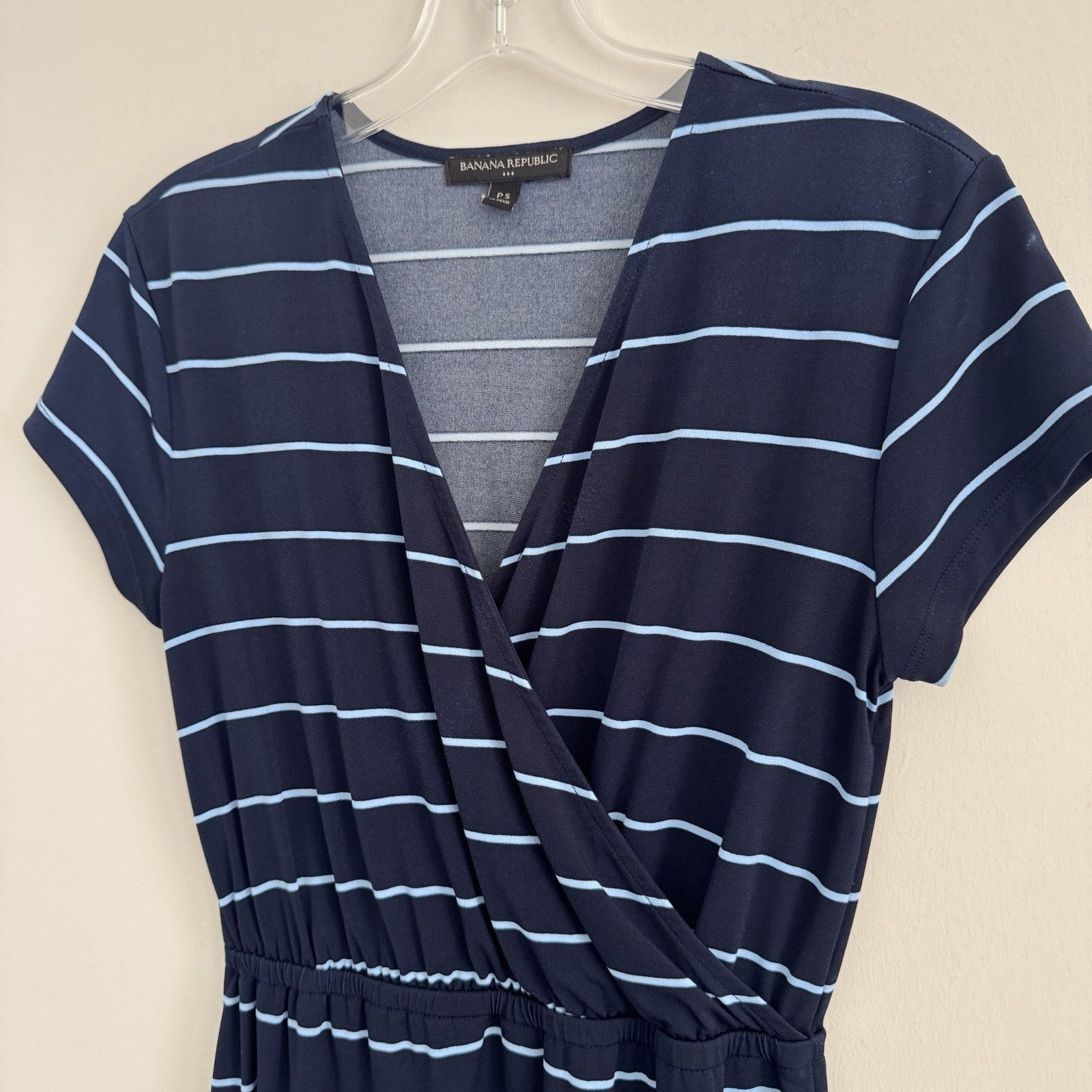 Banana Republic Women’s Petite PS Navy Stripe Faux Wrap Dress Stretch