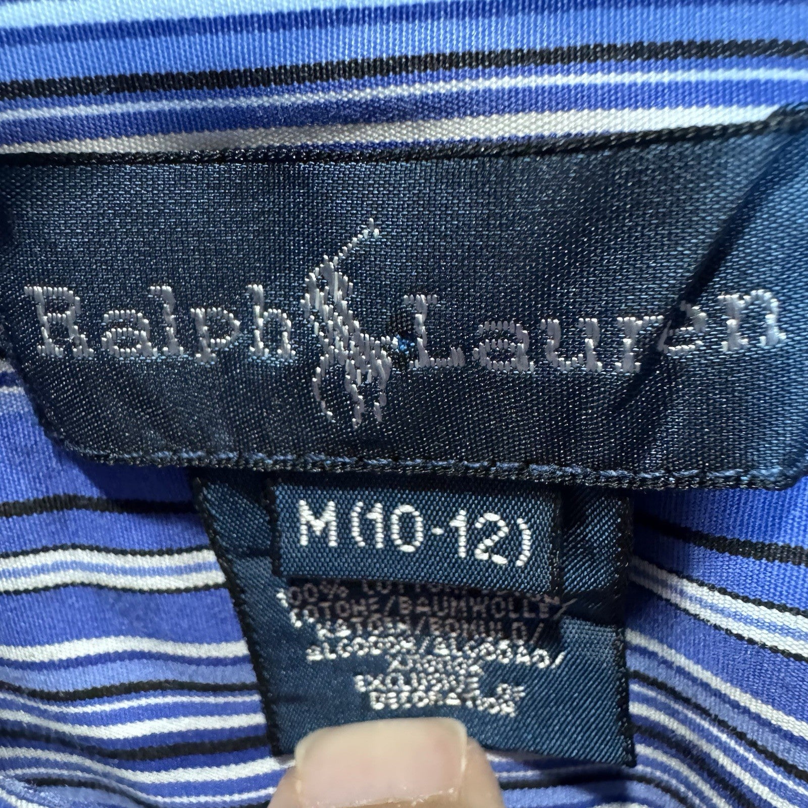 Ralph Lauren Boys Blue Striped Long Sleeve Preppy Button Down Shirt Medium 10/12