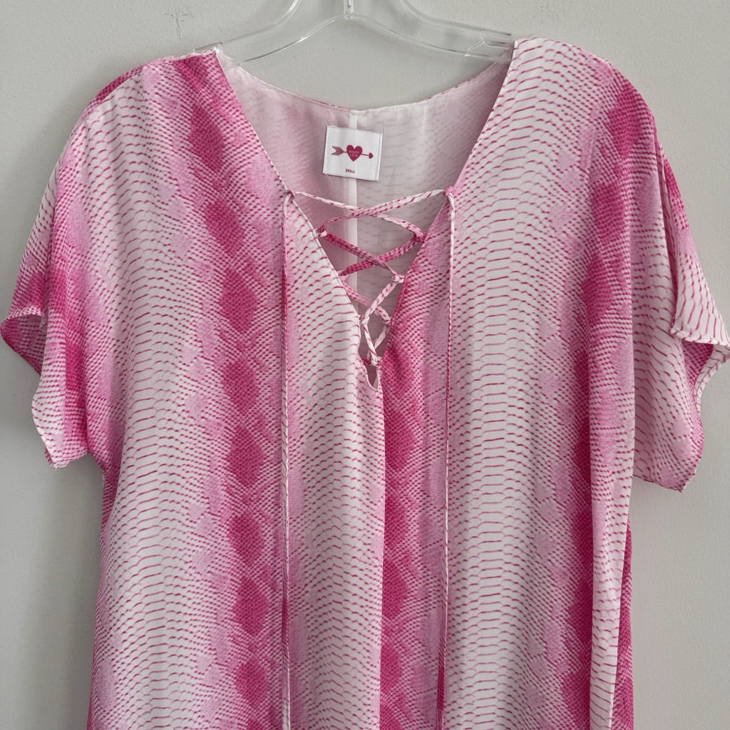 Buddy Love Lolly Pink Snakeskin Tunic Dress Women's Size Small Lace Up Neck Boho