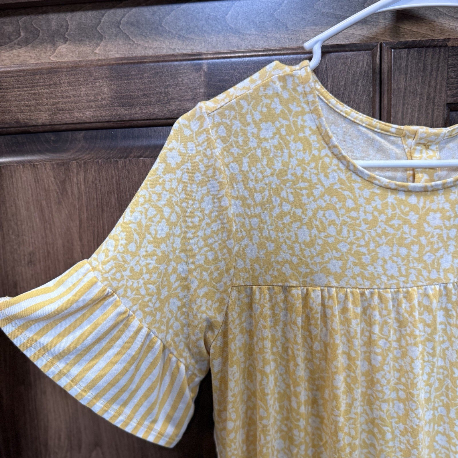 Matilda Jane Yellow Floral & Stripe Ruffle Sleeve Top | XS Modal Blend
