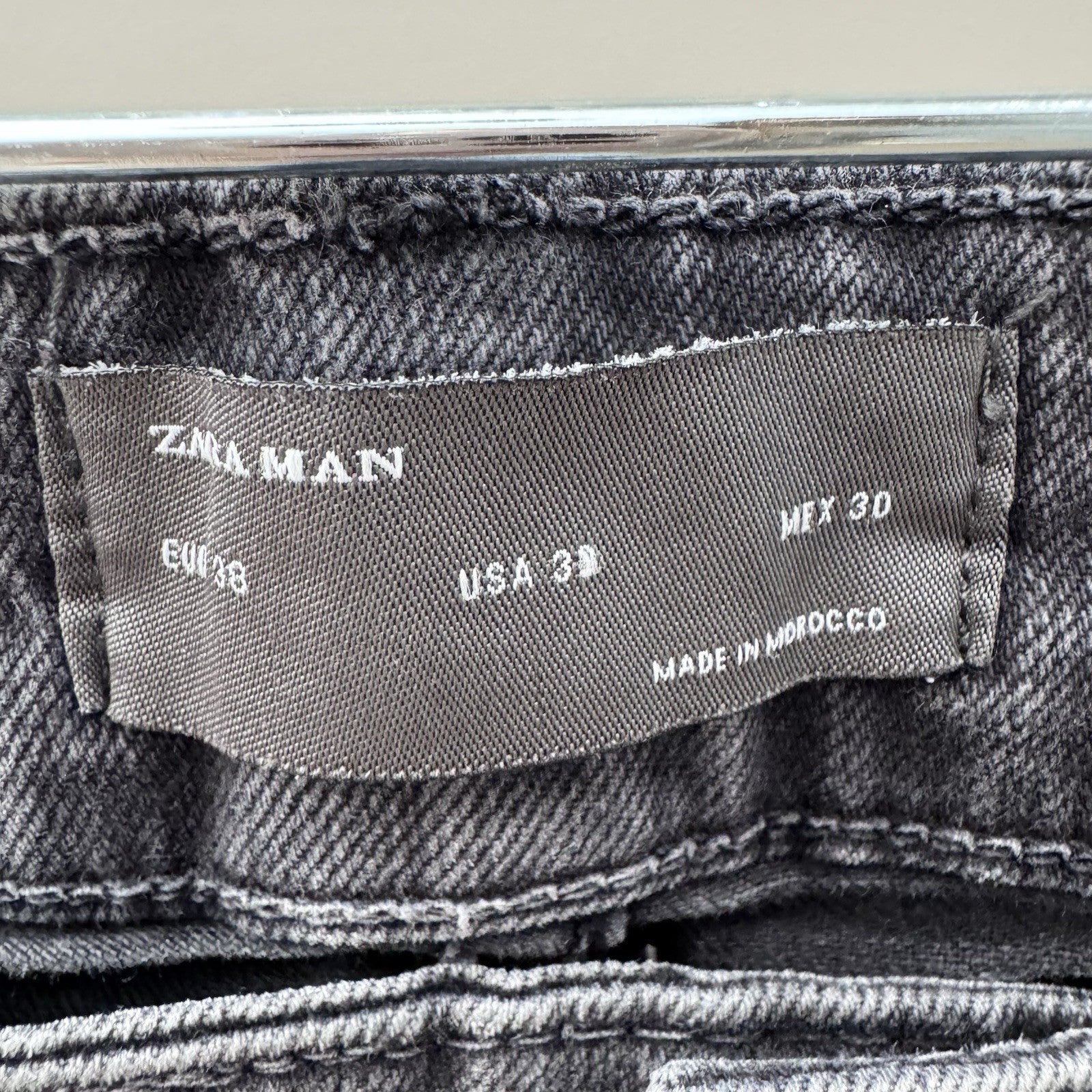 Zara Man Moto Jeans Size 38 (US 30) – Biker Slim Fit Distressed Gray Denim