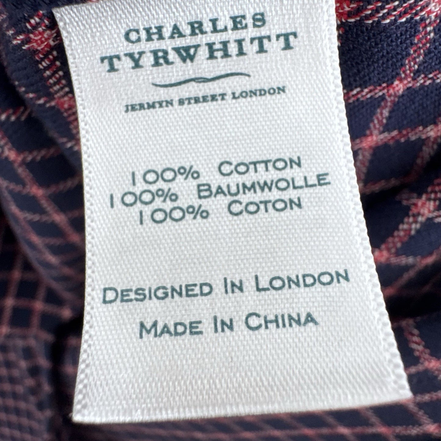 Charles Tyrwhitt Slim Fit Non-Iron Shirt Mens M Blue Pink Check Cotton 