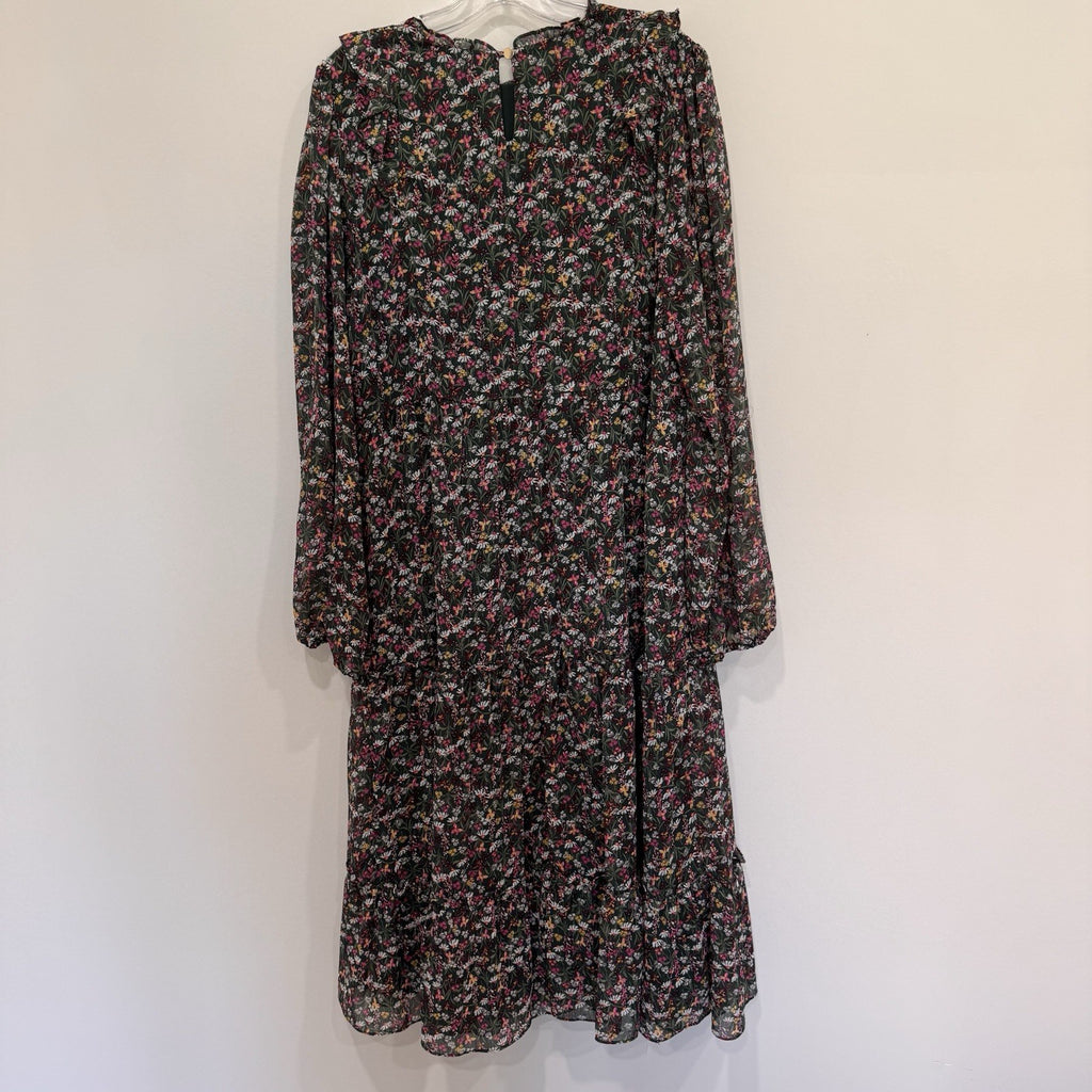 Draper James RSVP XL Dress Floral Smocked Metallic Tiered Long Sleeve Chiffon