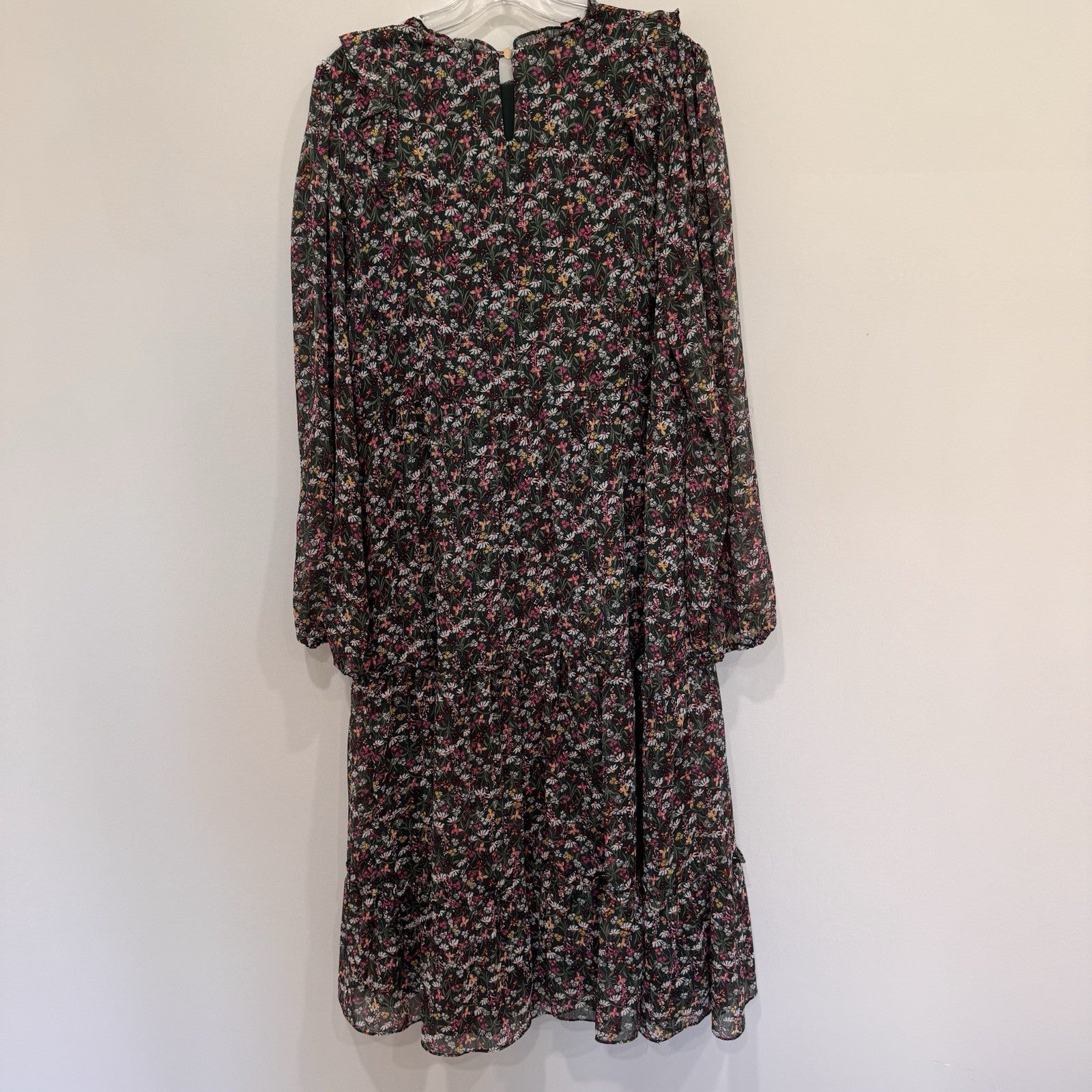 Draper James RSVP XL Dress Floral Smocked Metallic Tiered Long Sleeve Chiffon