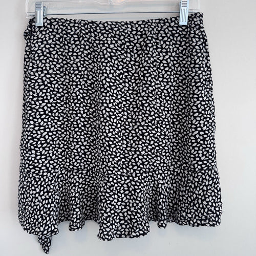 Abercrombie Wrap Mini Skirt Womens M Black White Print Ruffle Tie