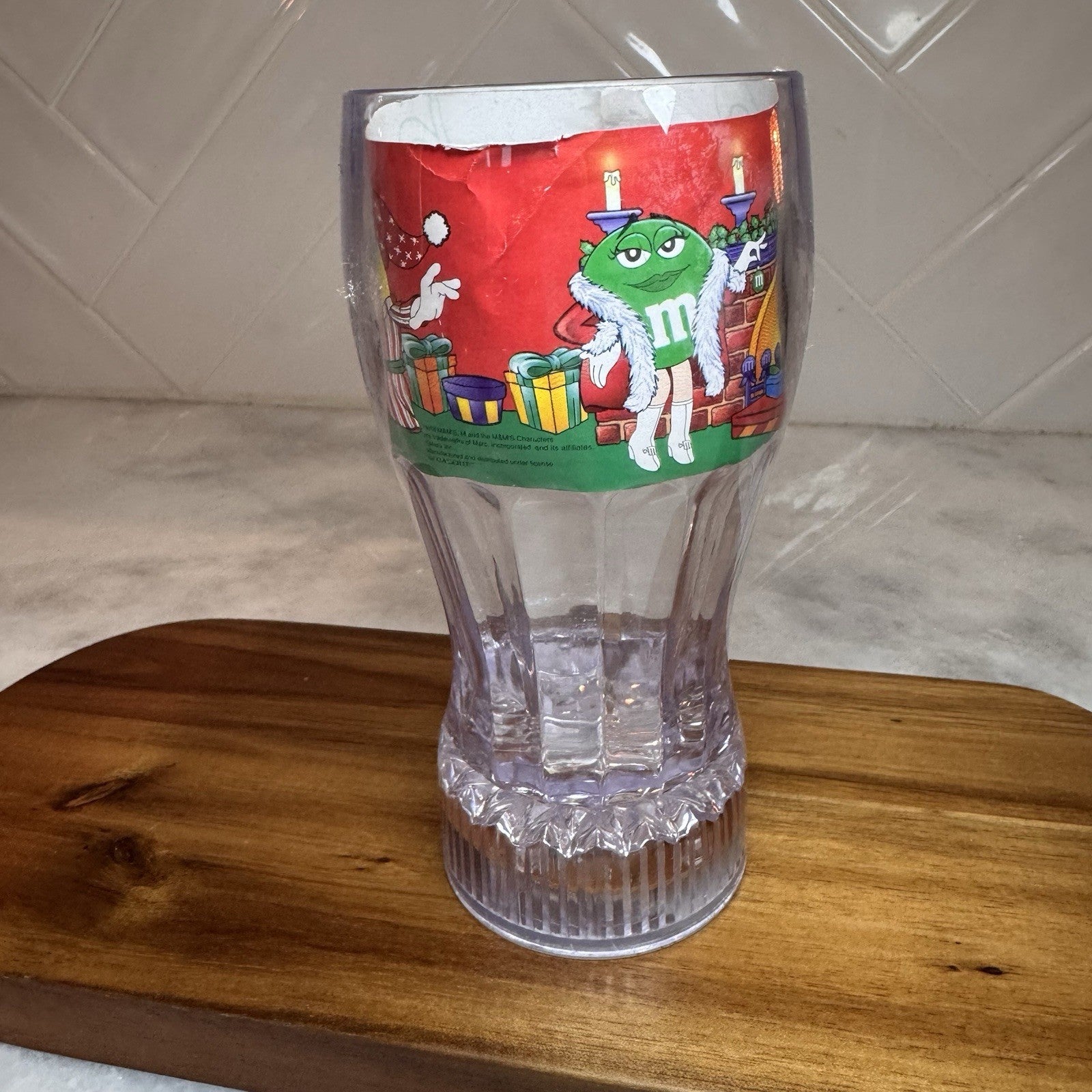 Vintage M&M's Christmas Light Up Fountain Cup Galerie Character Sticker 6"