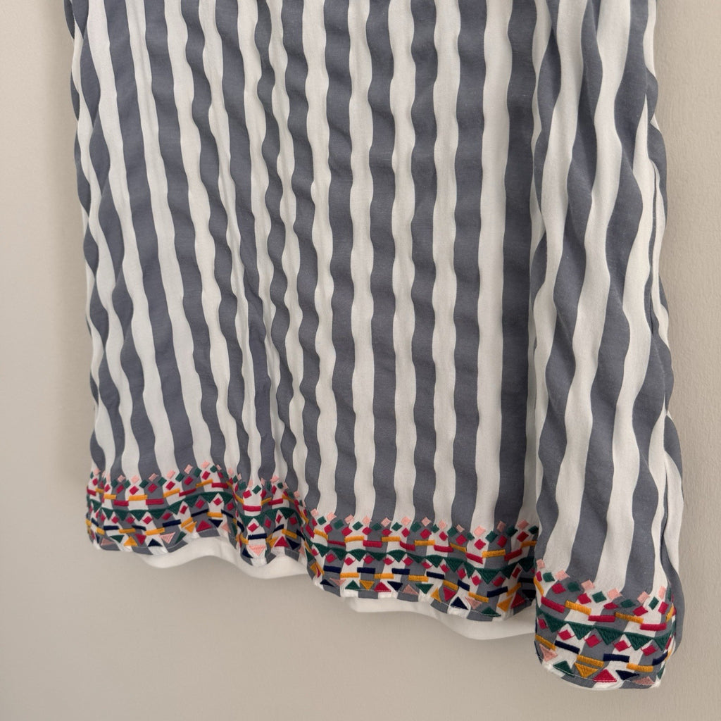 Savanna Jane Striped Embroidered Dress Women's Size L V-Neck Boho Blue White