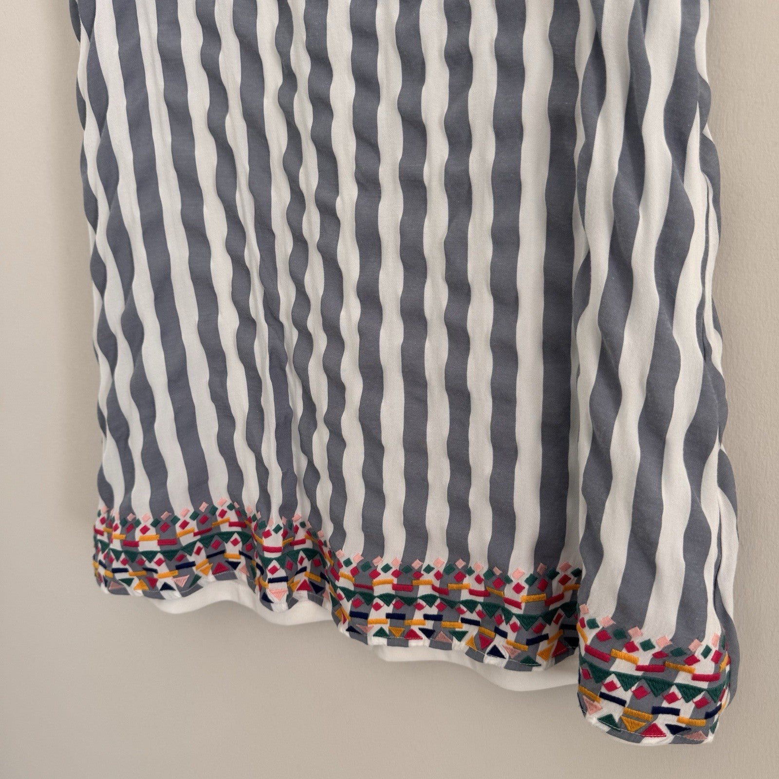 Savanna Jane Striped Embroidered Dress Women's Size L V-Neck Boho Blue White