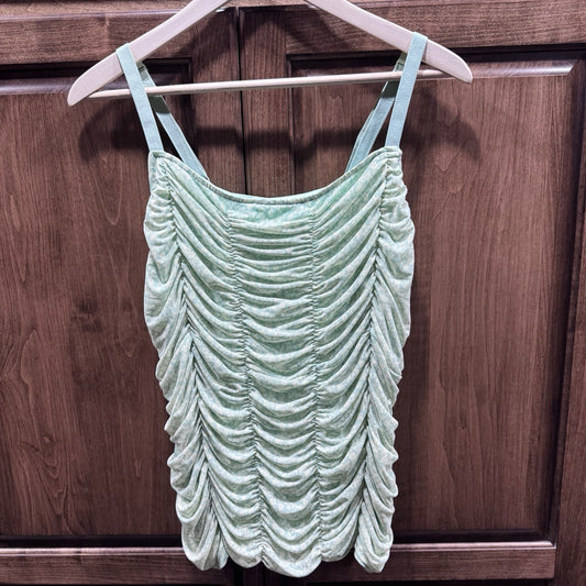 (2X/18/20) Torrid Light Green & Ivory Floral Mesh Ruched Sleeveless Tank Top