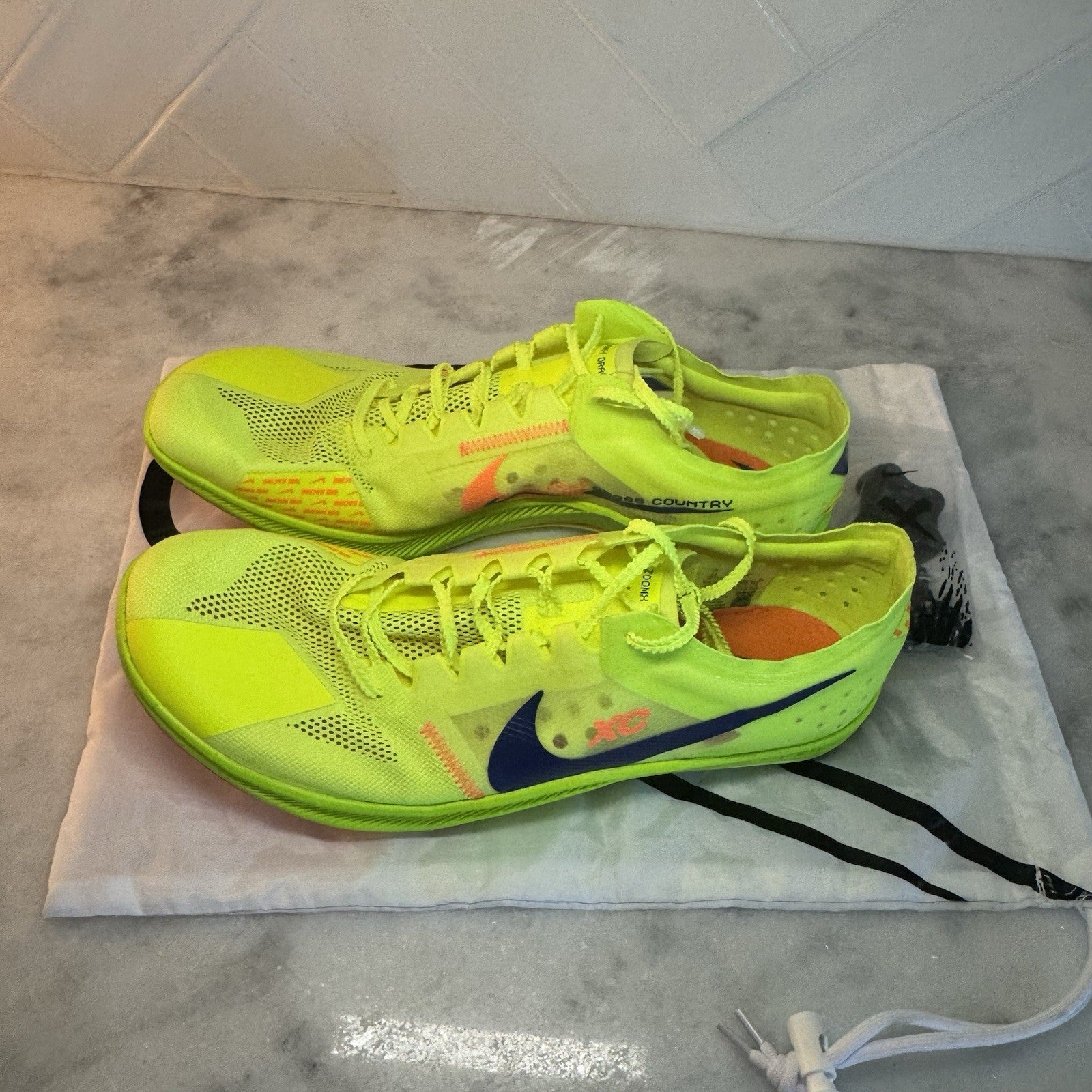 Nike Zoom XC Cross Country Racing Spikes Volt Size 14 New W/Bag Dragonfly