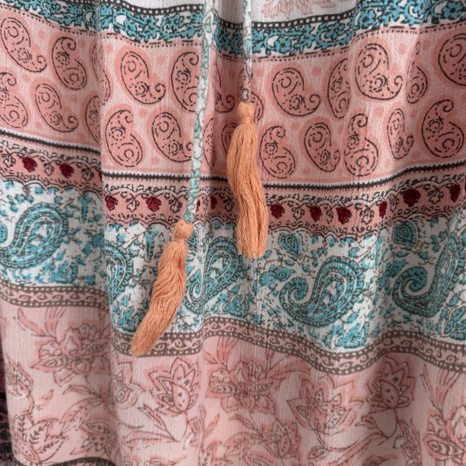 Altar’d State Boho Paisley Tassel Top M Pink Blue Sleeveless