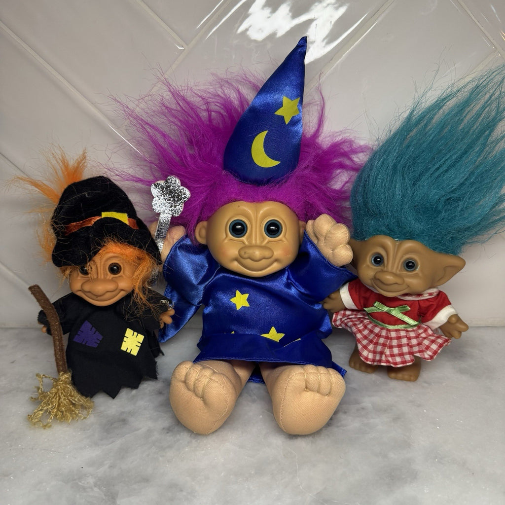 Russ Troll Doll Lot 3 Vintage Wizard Witch Christmas Girl Blue Hair Trolls