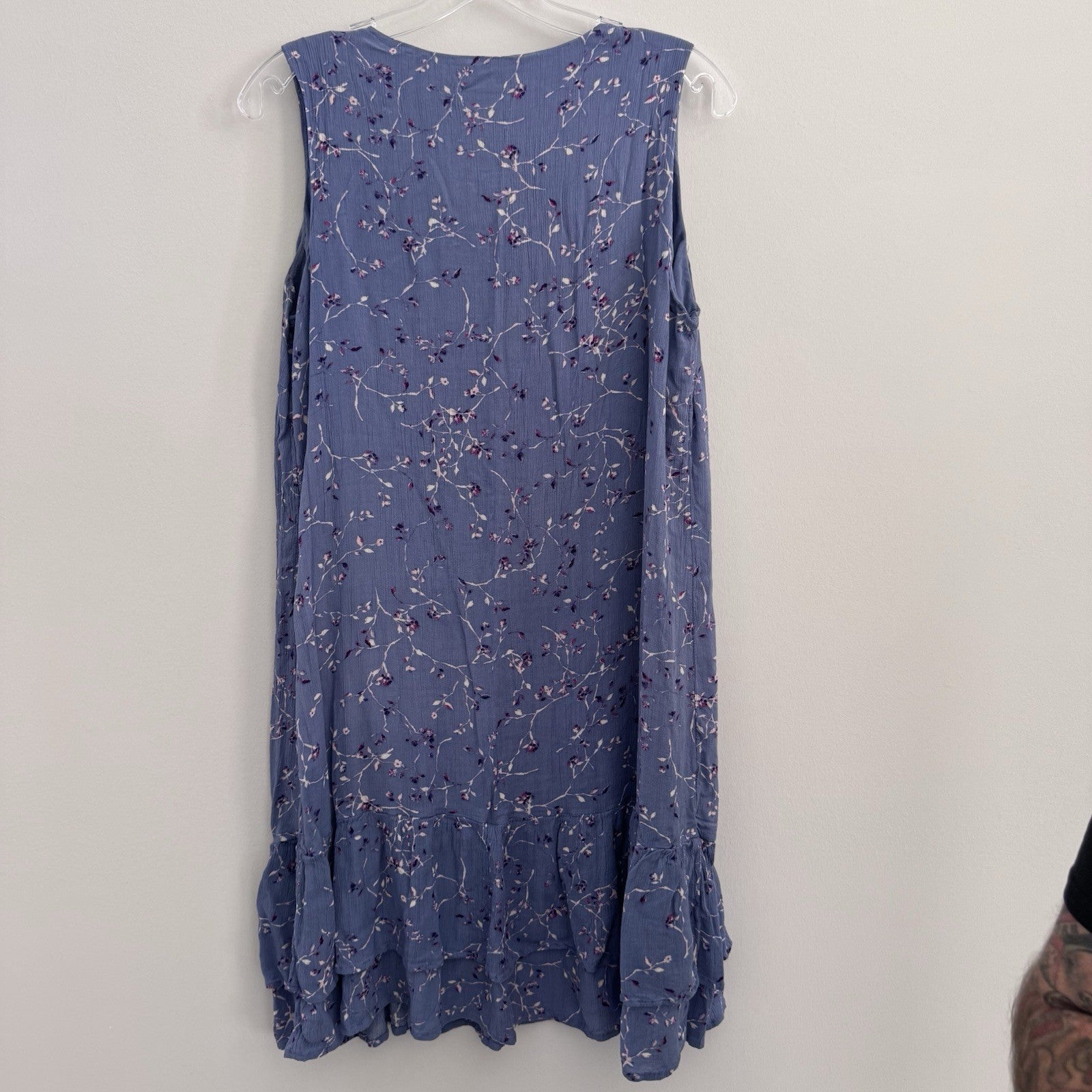J Jill Blue Floral Sleeveless Midi Dress Petite L Rayon Tiered Boho
