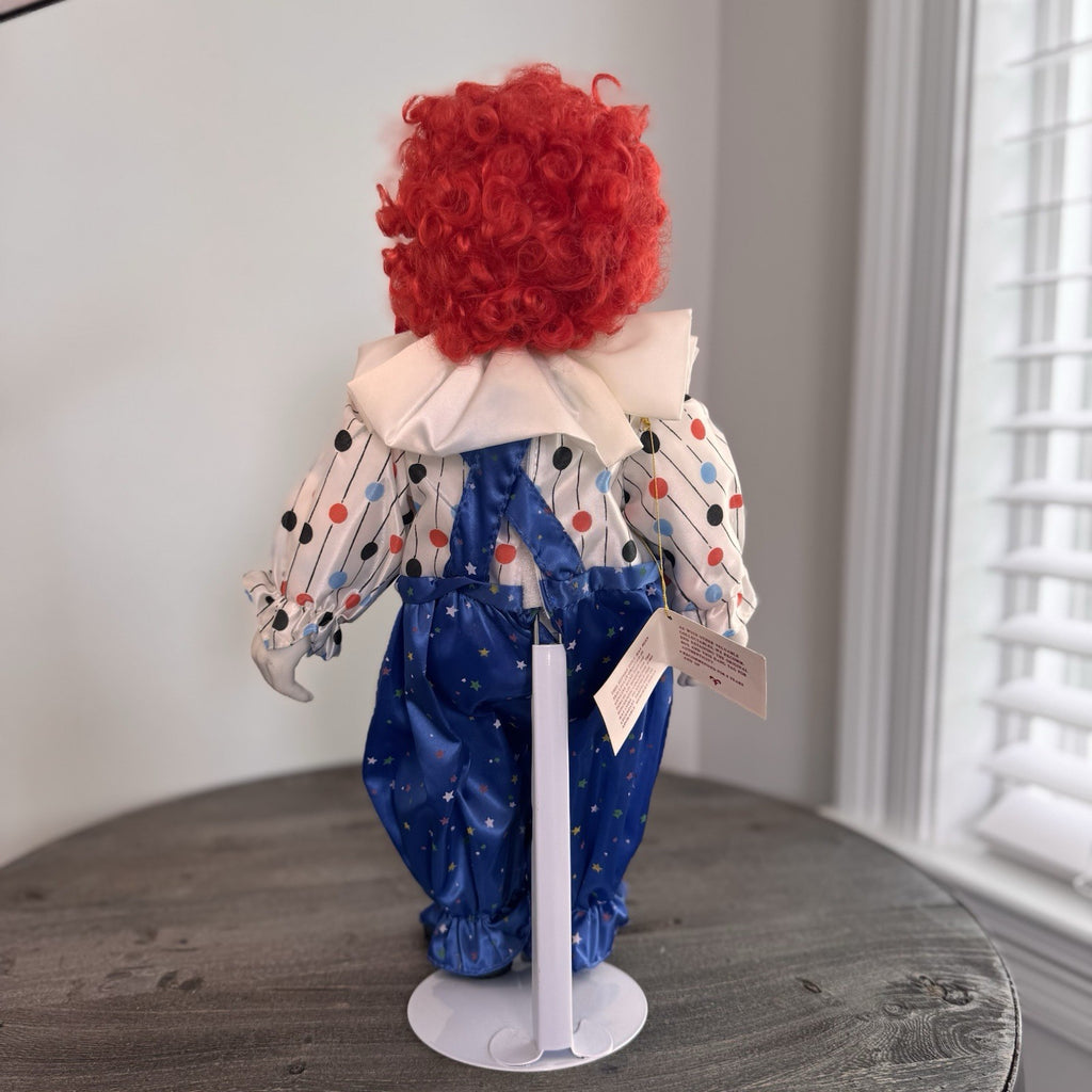 Vintage Circus Parade Porcelain Clown Doll 16" Red Hair Hand Painted Bisque Tag