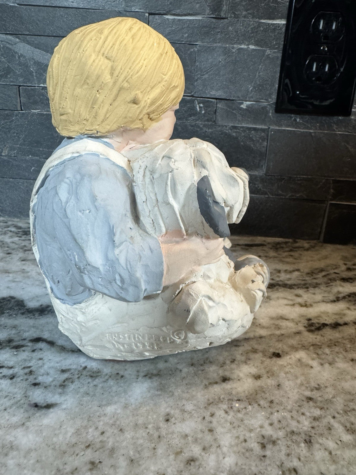 Sneaker Kids Boy W/Shaggy Dog Sculpture~Daze Mortensen Signed~Austin Prod 1986