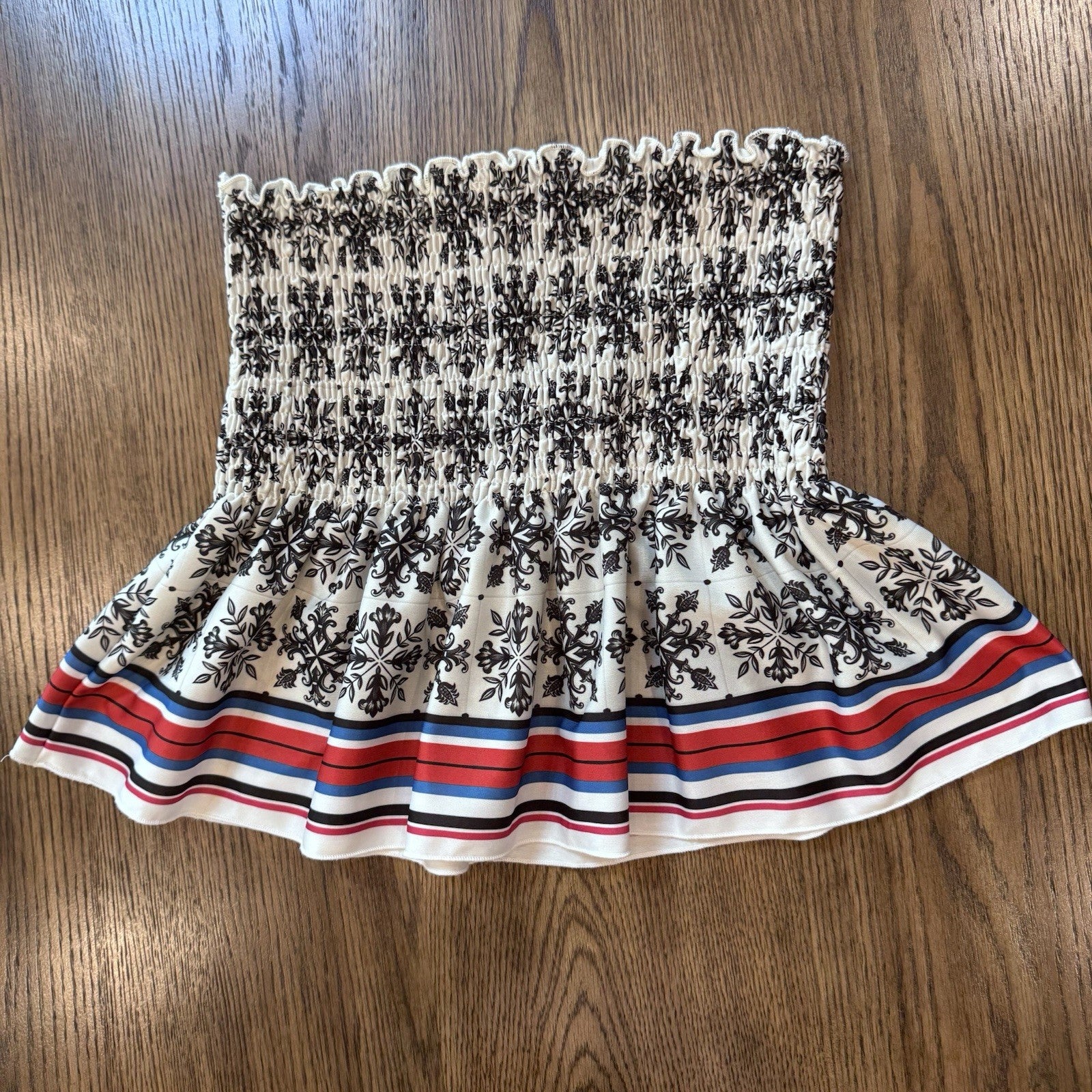 ZARA Smocked Tube Top Women’s Small Strapless Black White Stripe Boho