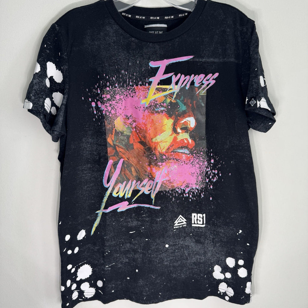 Rise as 1ne Men’s Nelson Mandela T Shirt Size SMALL Black with Splatter Design