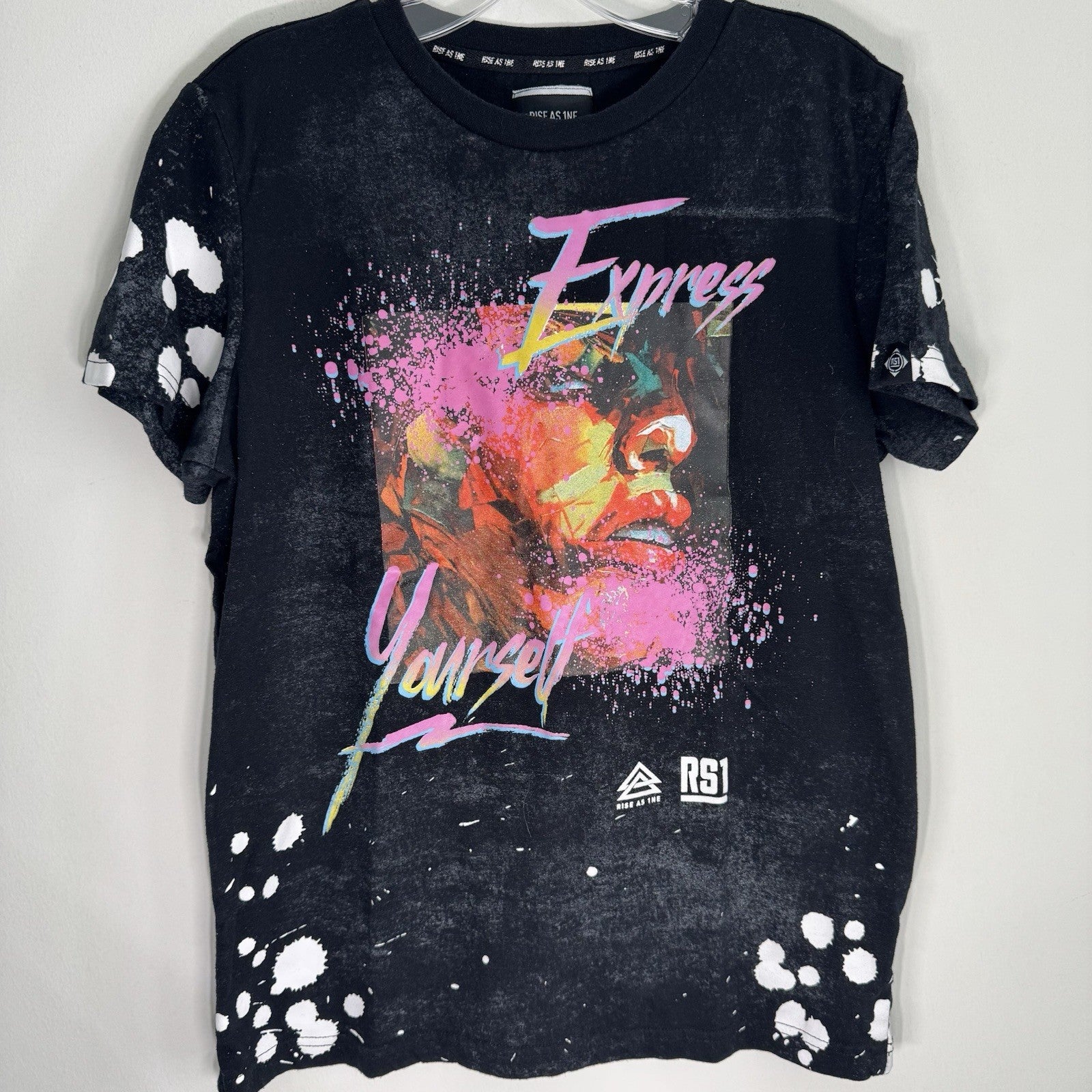 Rise as 1ne Men’s Nelson Mandela T Shirt Size SMALL Black with Splatter Design