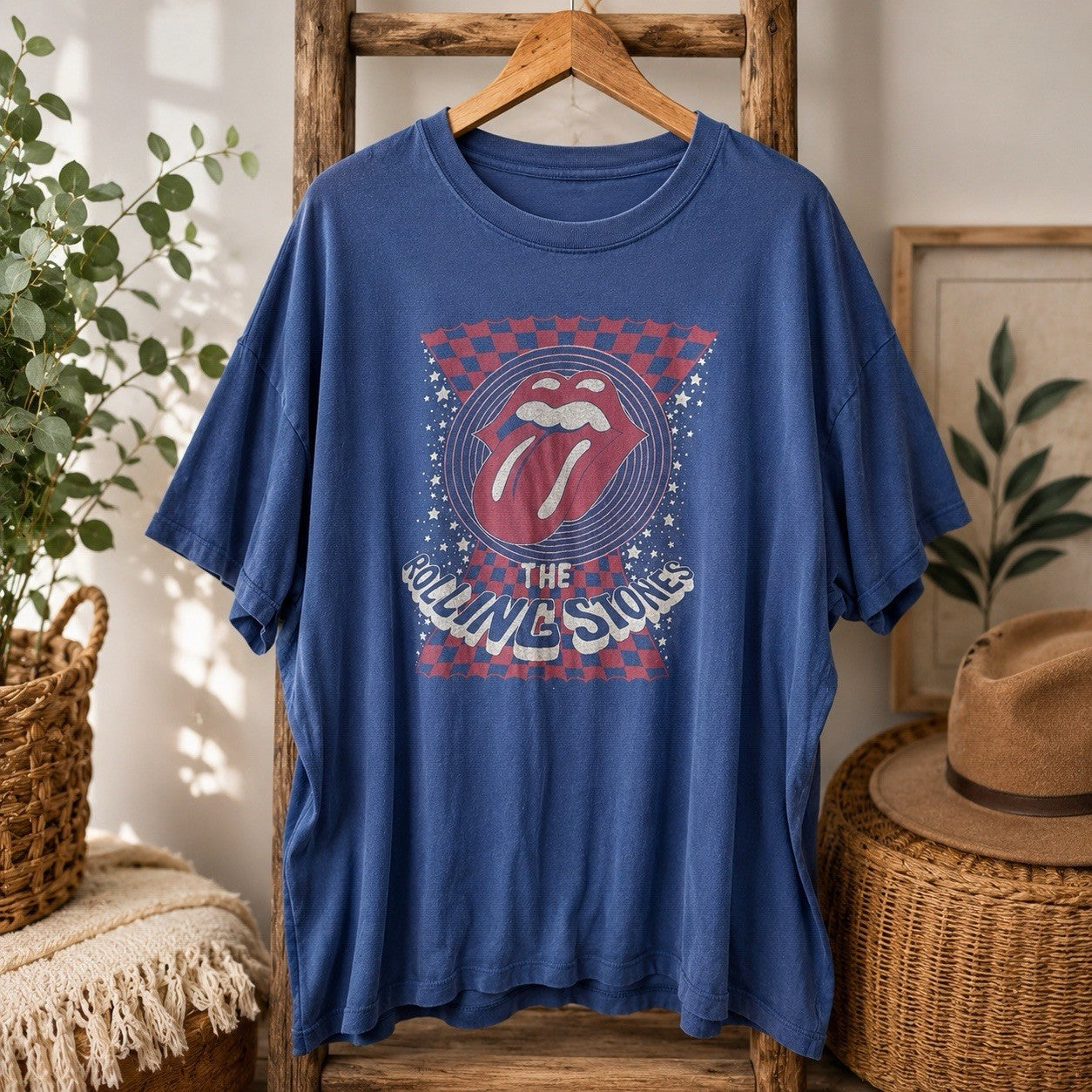 AE Rolling Stones Graphic Band Tee Shirt Women’s XL Blue Rock Concert Cotton OS