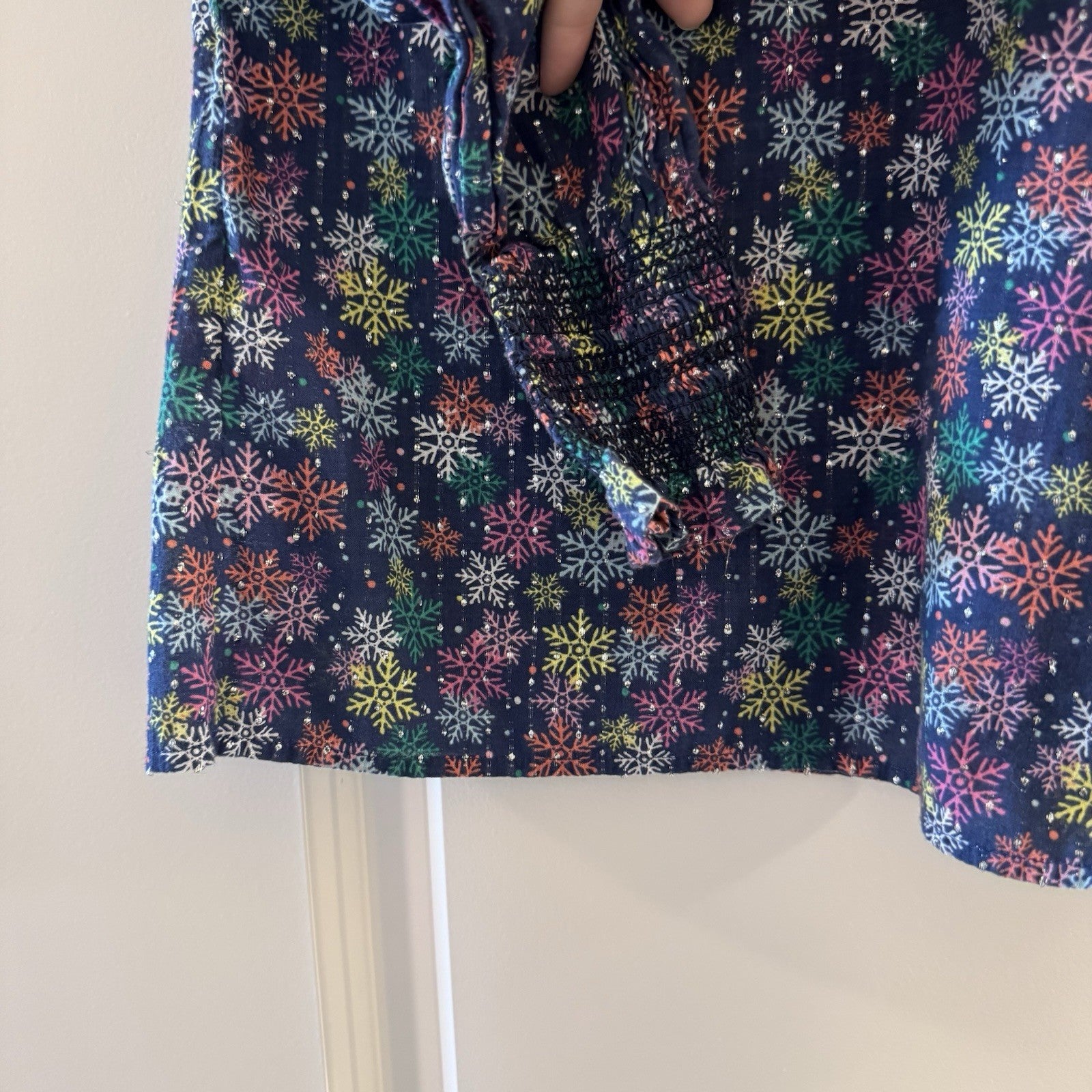 Talbots Women’s XS Metallic Snowflake Blouse Navy Multicolor Long Sleeve