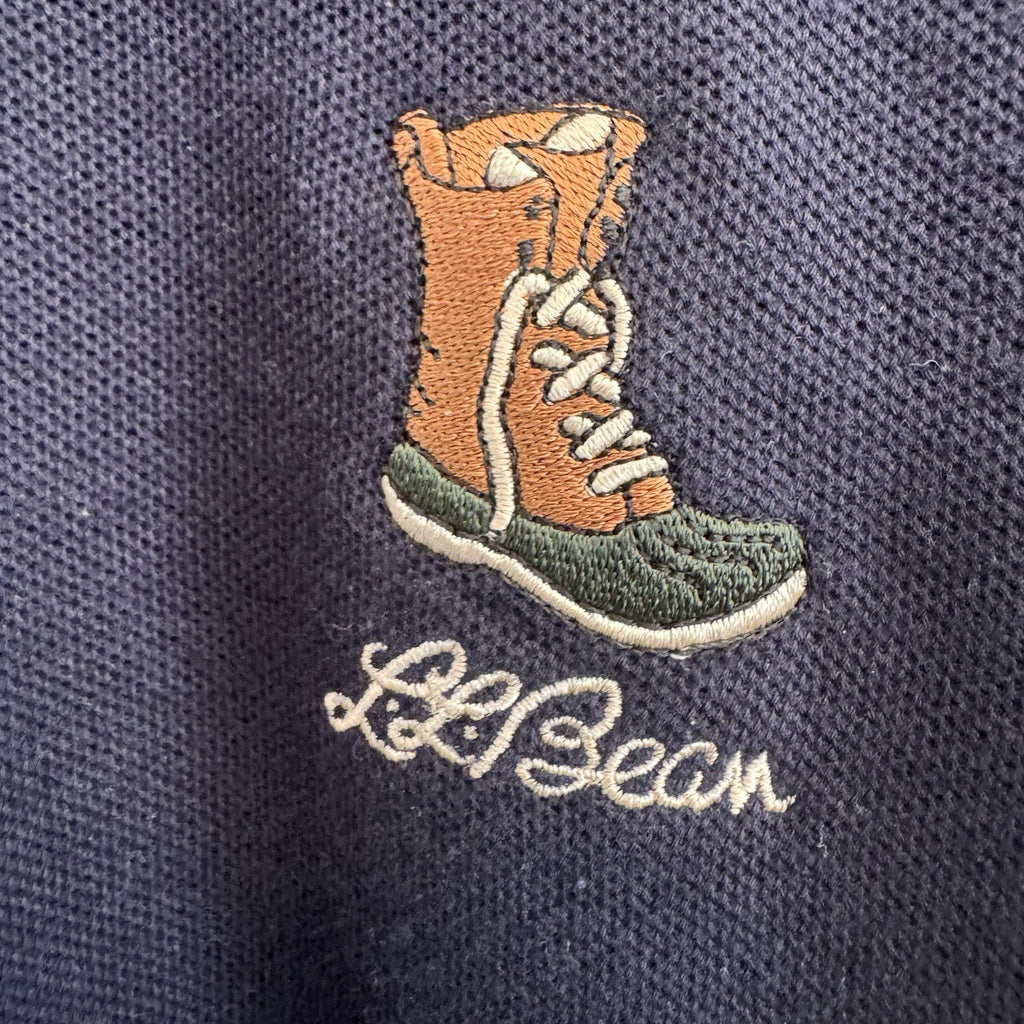 L.L. Bean Vintage Made in USA Bean Boot Logo Polo Shirt Navy Men's Medium