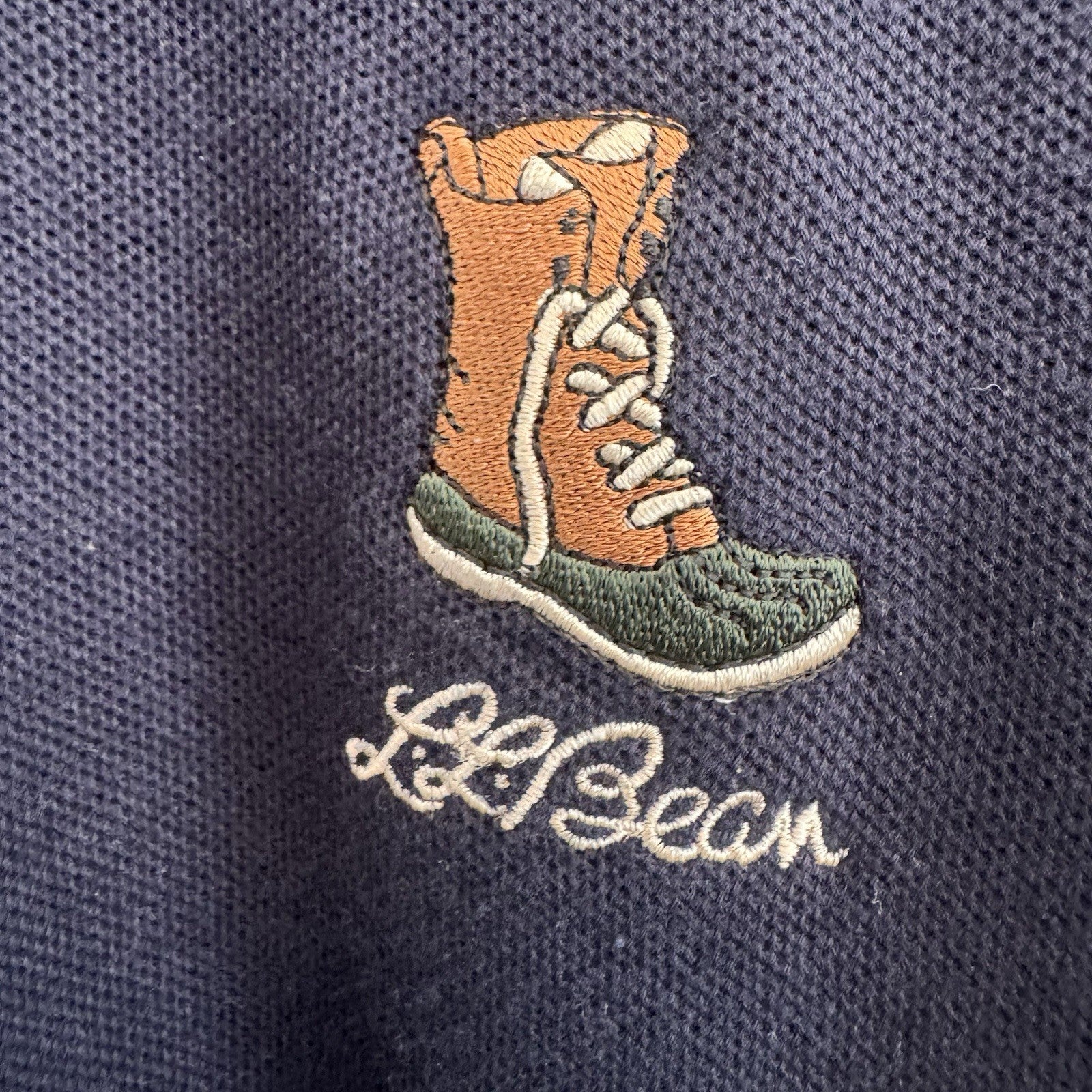 L.L. Bean Vintage Made in USA Bean Boot Logo Polo Shirt Navy Men's Medium