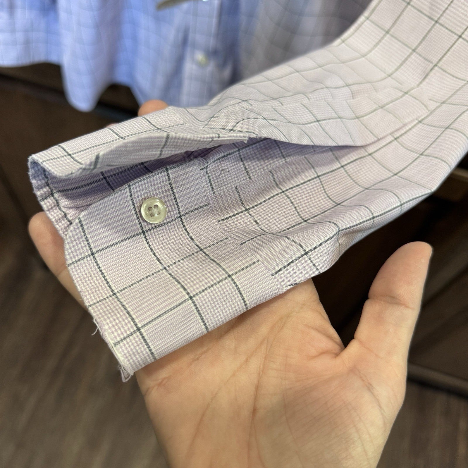 Brooks Brothers Milano Fit Dress Shirt 14.5-32 Purple Grid Check Non-Iron Supima